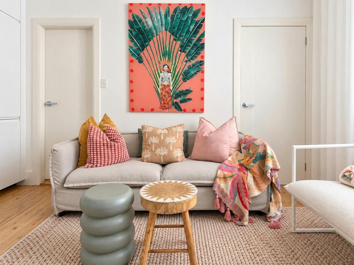 tylish living area in a self-contained two-bedroom apartment at Belle’s at Bondi Beach