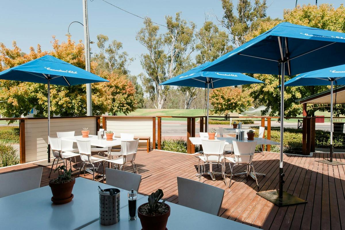 Outdoor dining overlooking the park