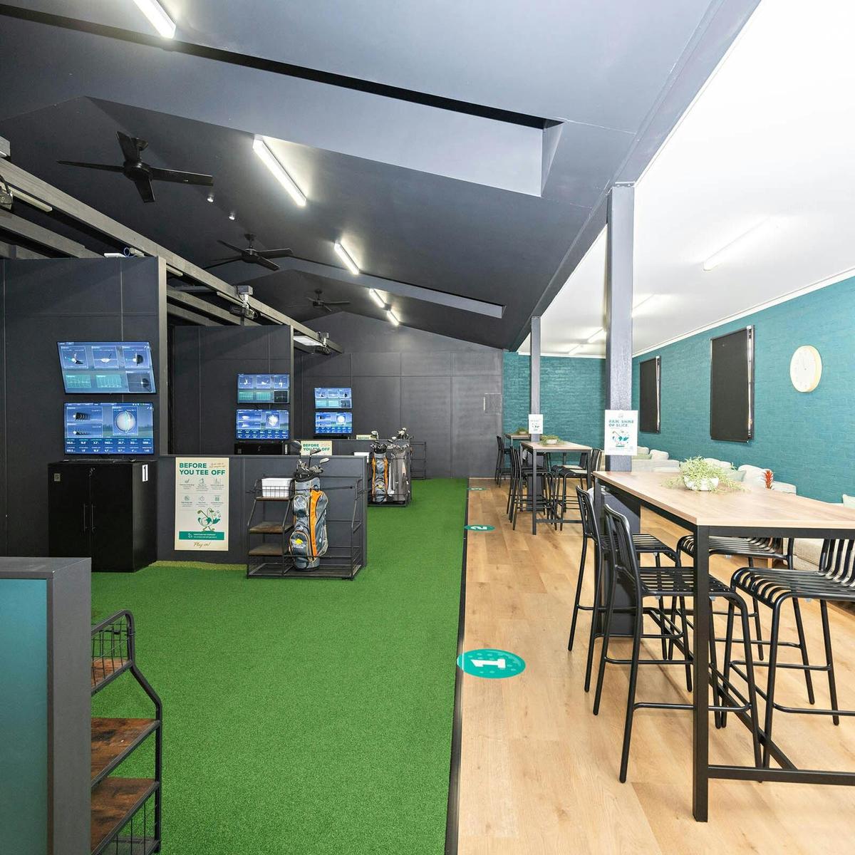 Enjoy a round indoors at the resort’s golf simulator.