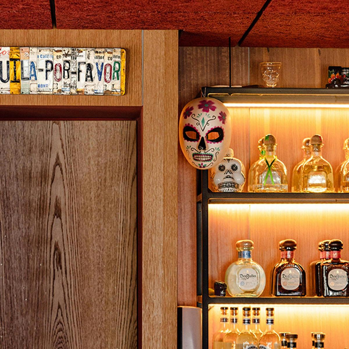 A colourful tequila display inside The Mad Mexican.