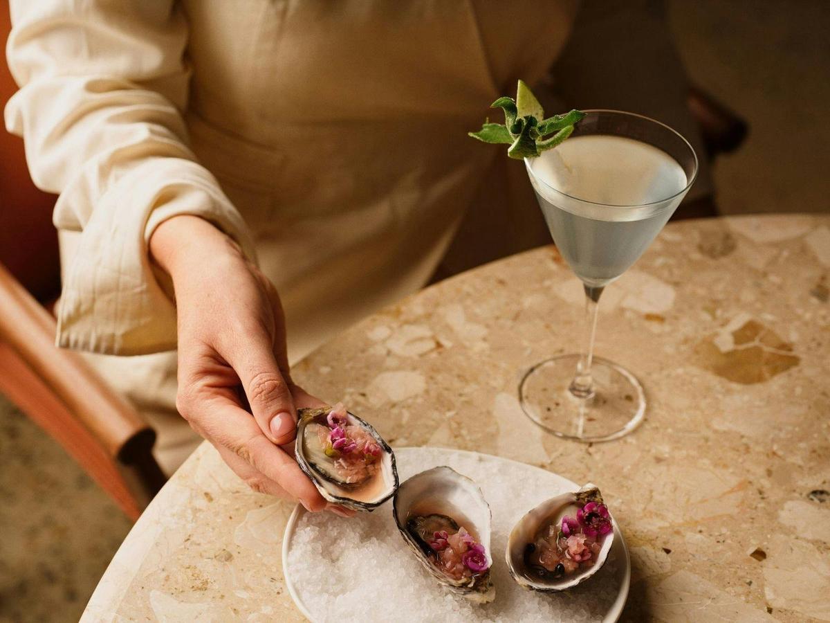 Matines signature martini and oysters