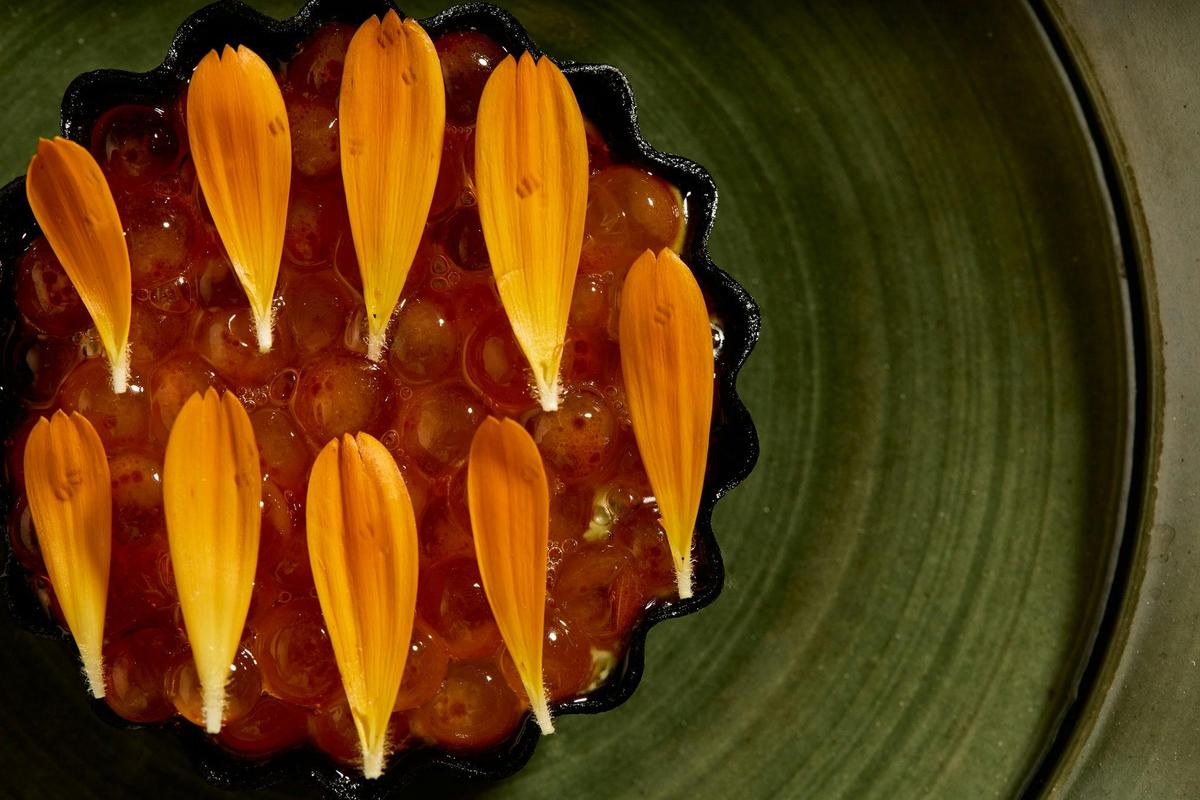 Garden tart, salmon roe