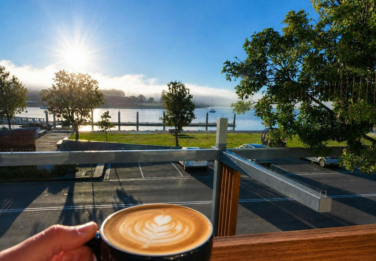 Enjoy barista-made coffee overlooking the Batemans Bay forshore