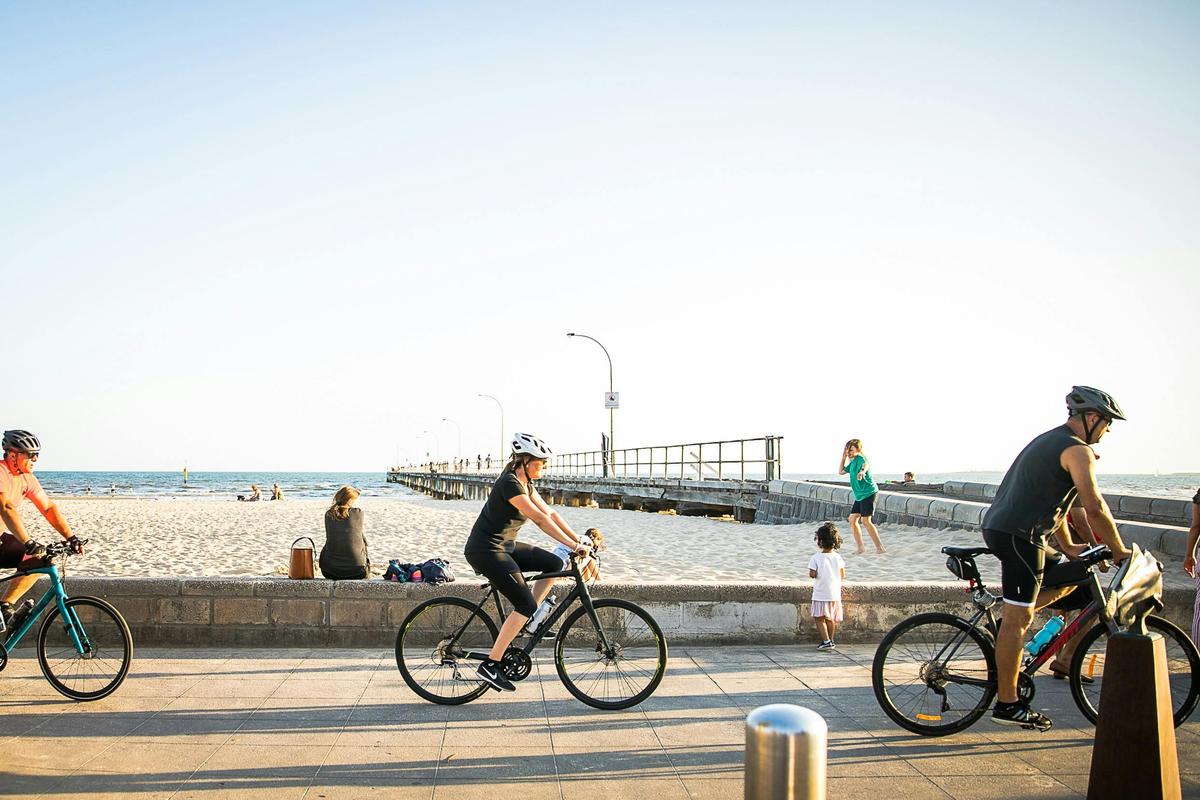 Riding along the Hobsons Bay Coastal Trail in Altona