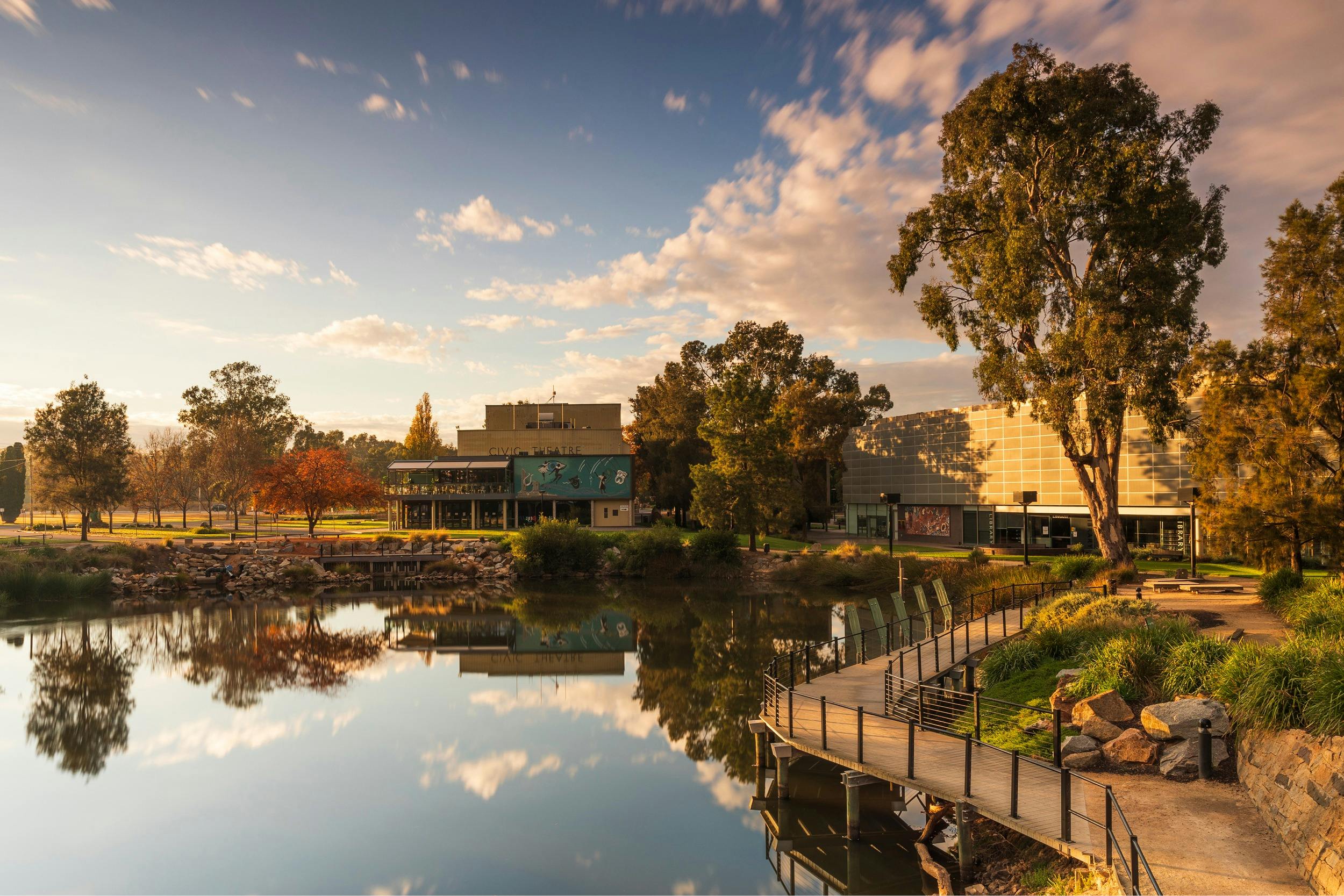 Wollundry Lagoon overlooking the Wagga Wagga Civic Theatre