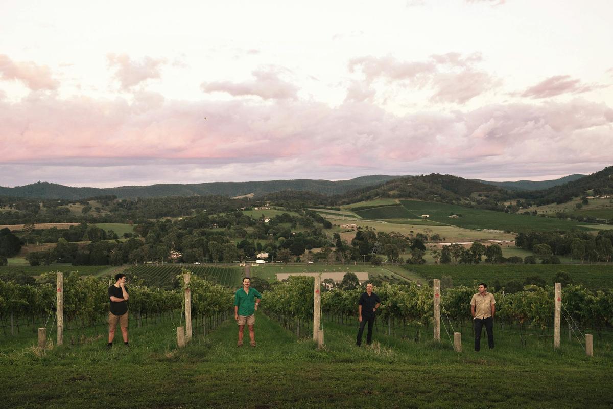 e'Stellar team posing in Syrah vineyard
