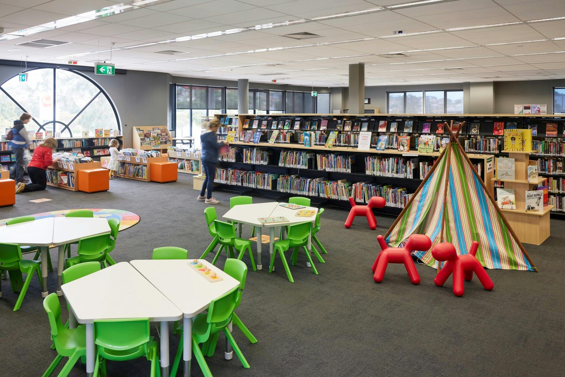 The comfortable Library interior with plenty of room for kids to explore.