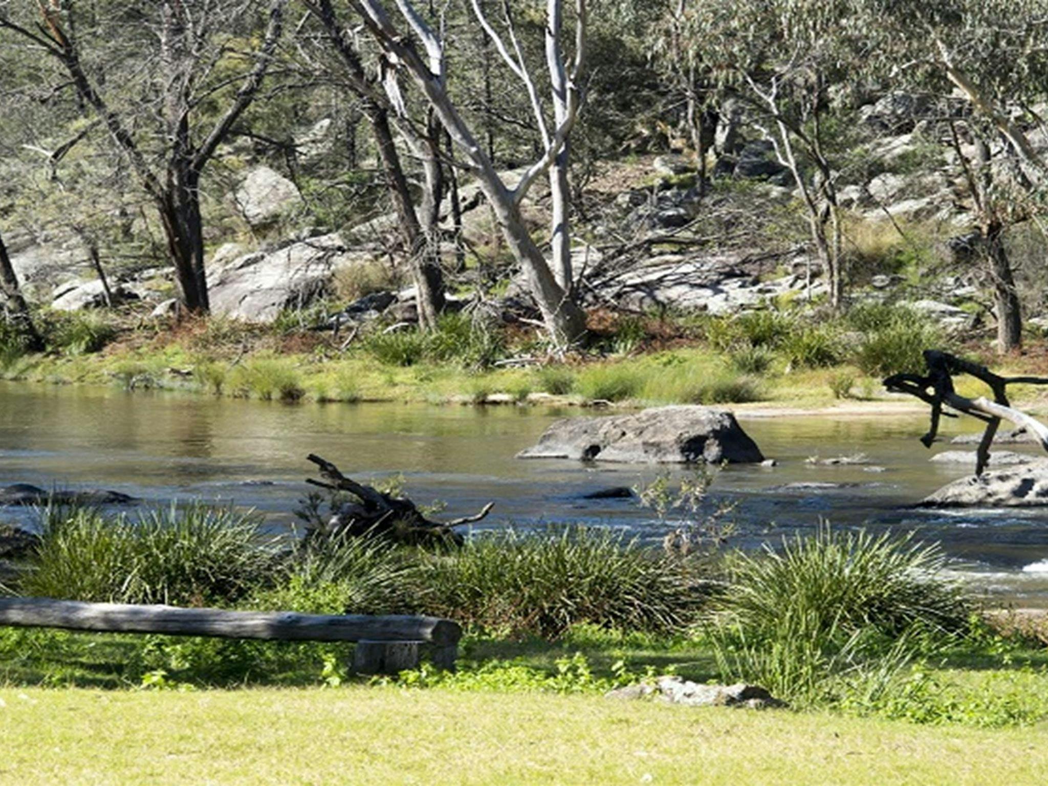 View of Namoi River and surrounding bushland at Billys Hole picnic area, Warrabah National Park.