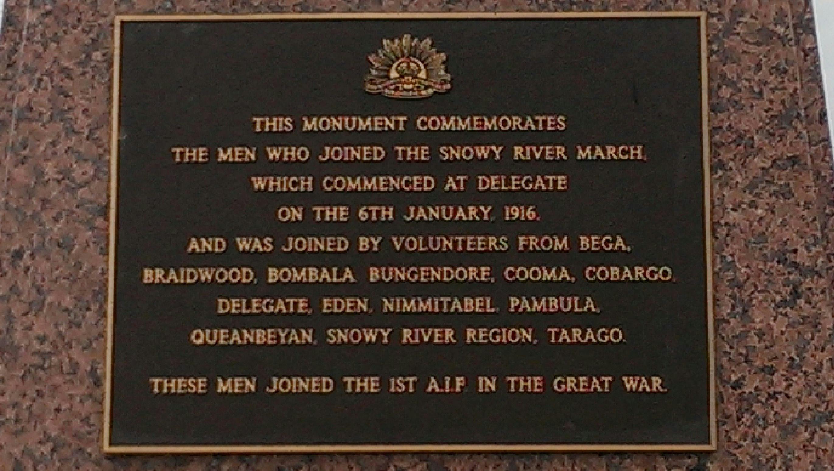 Snowy River March Memorial Plaque