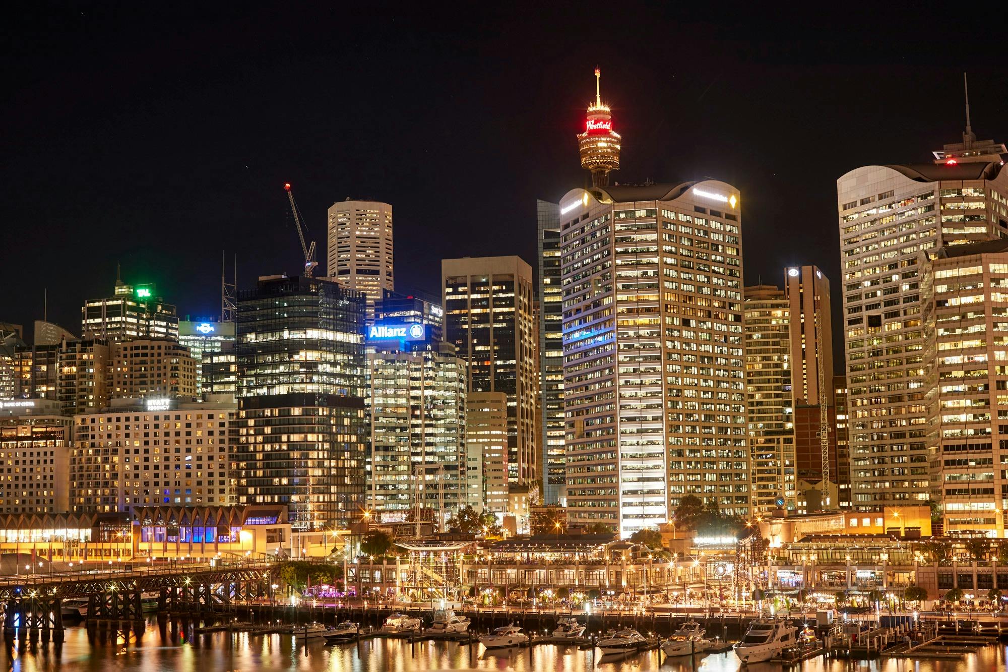 Views of the CBD in the evening from Sofitel in Darling Harbour