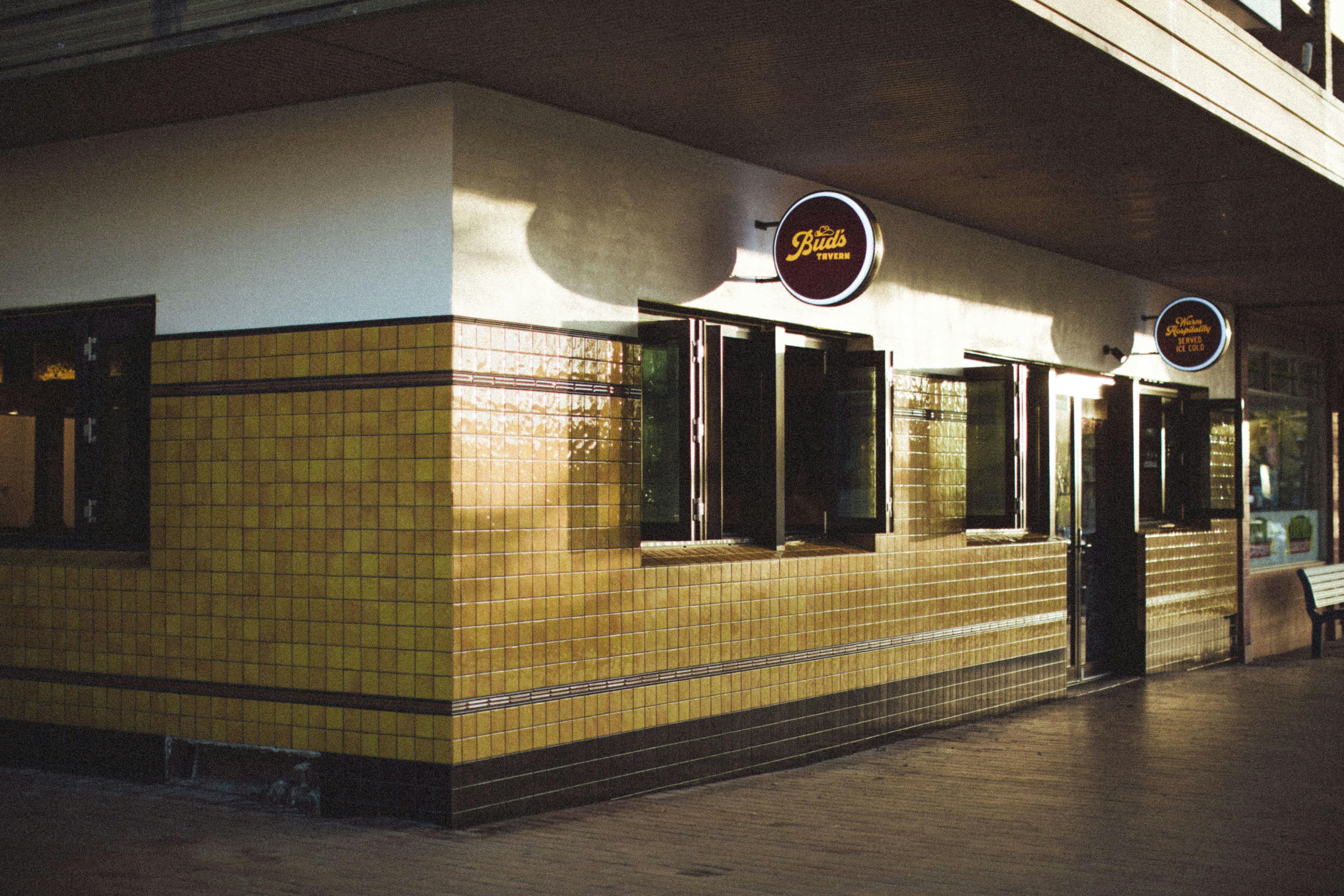 Yellow tile exterior at Bud's Tavern