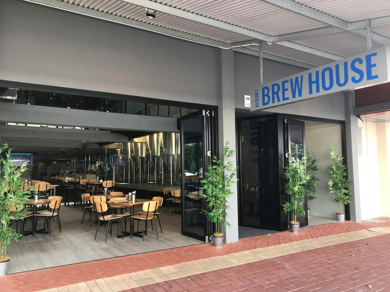 Albury Brewhouse view  from street looking in at brewing vats