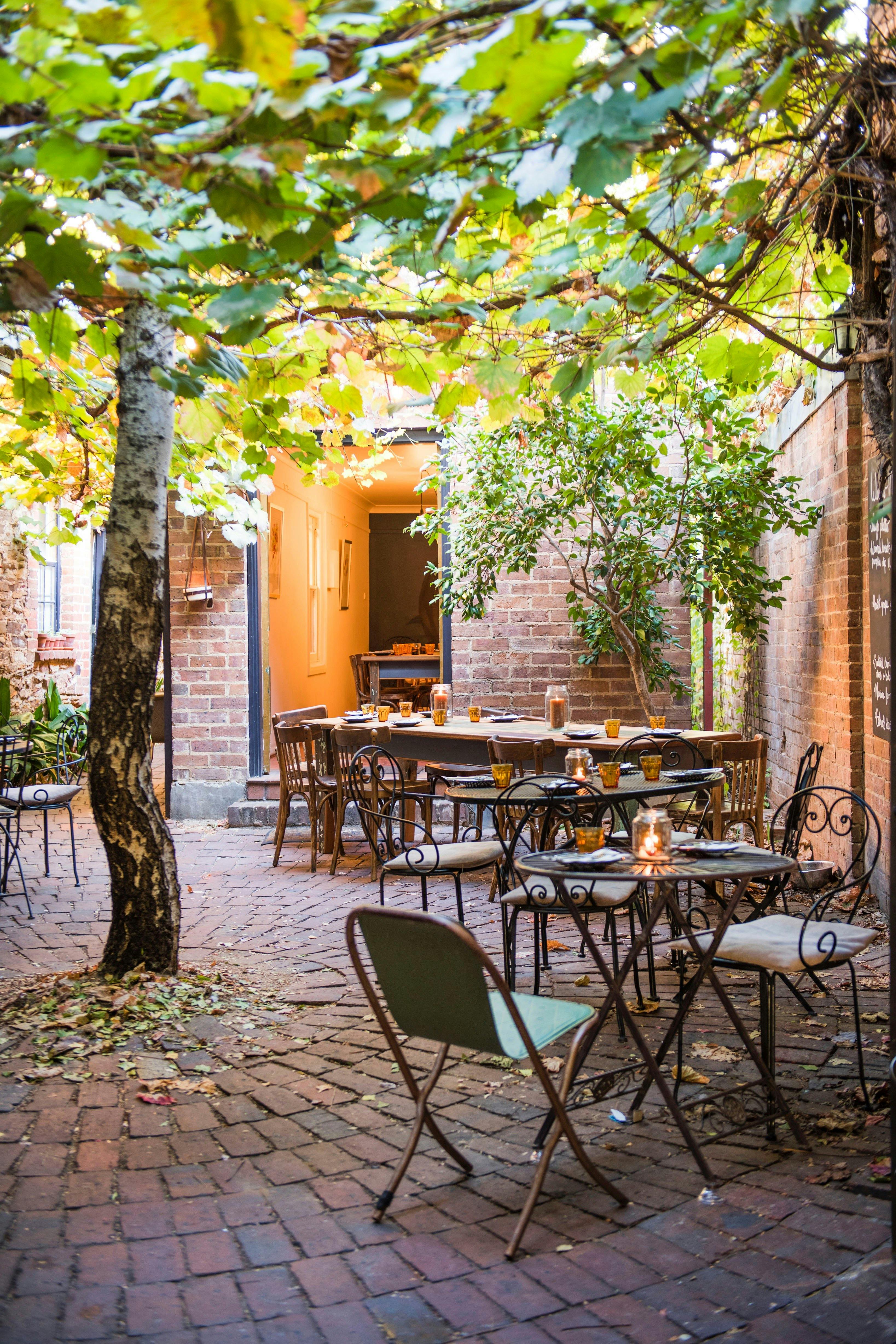 Charming grapevine covered courtyard