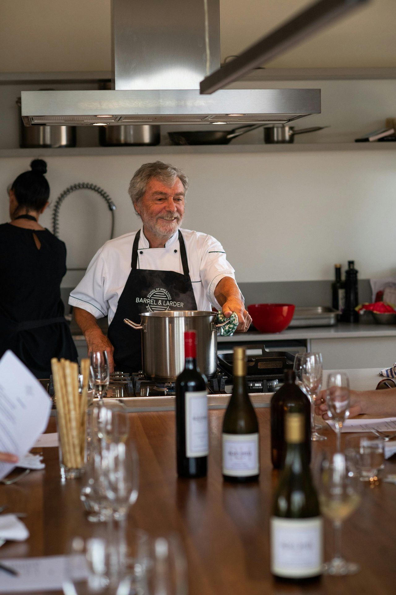 The extraorindary Michael Manners showing his incredible talent in the cooking school.