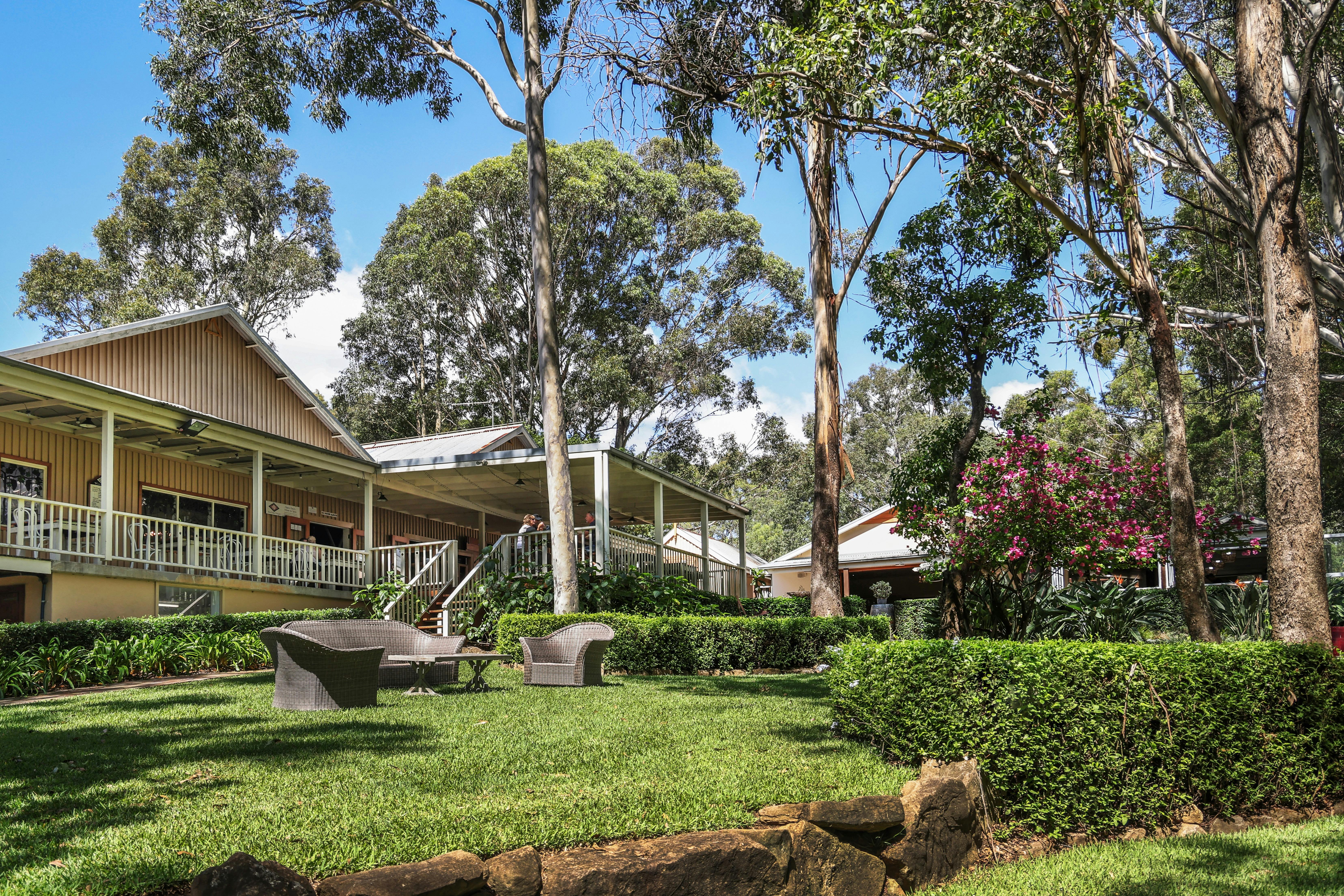 Cellar Door and deck with garden on a sunny day