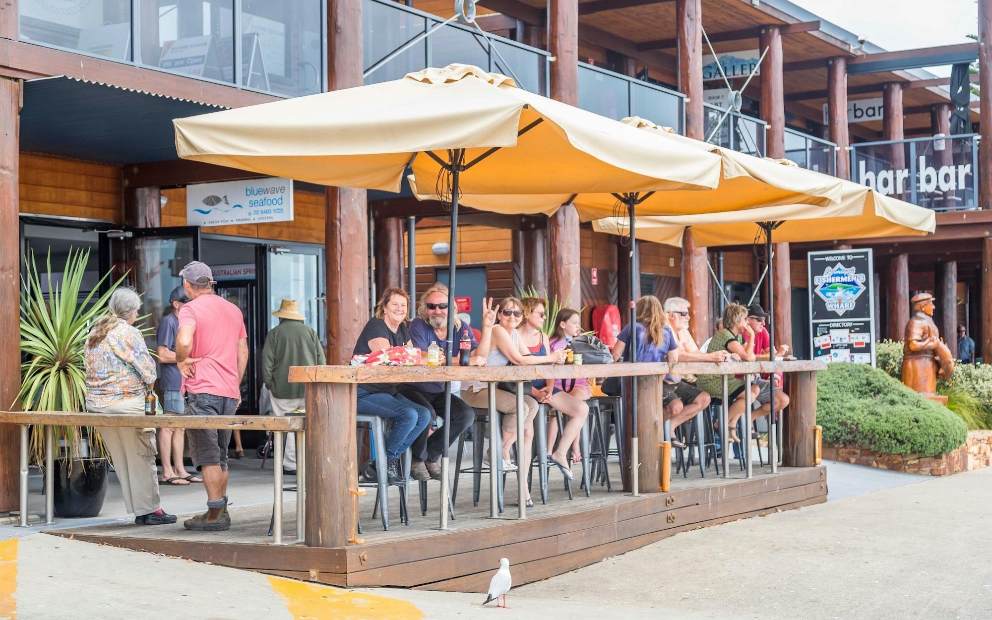 Watch the boats and munch on fish and chips at Blue Wave