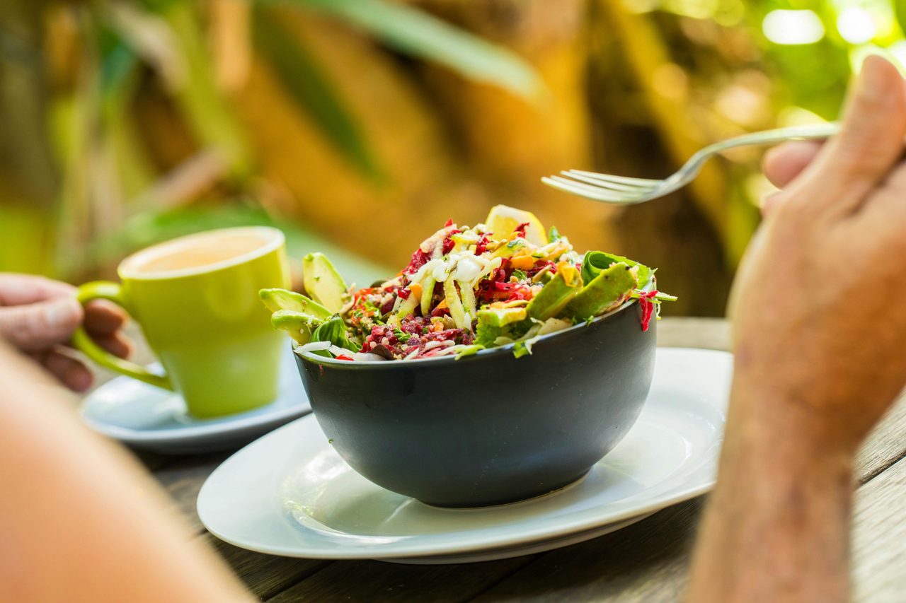 Coffee and a nourish bowl