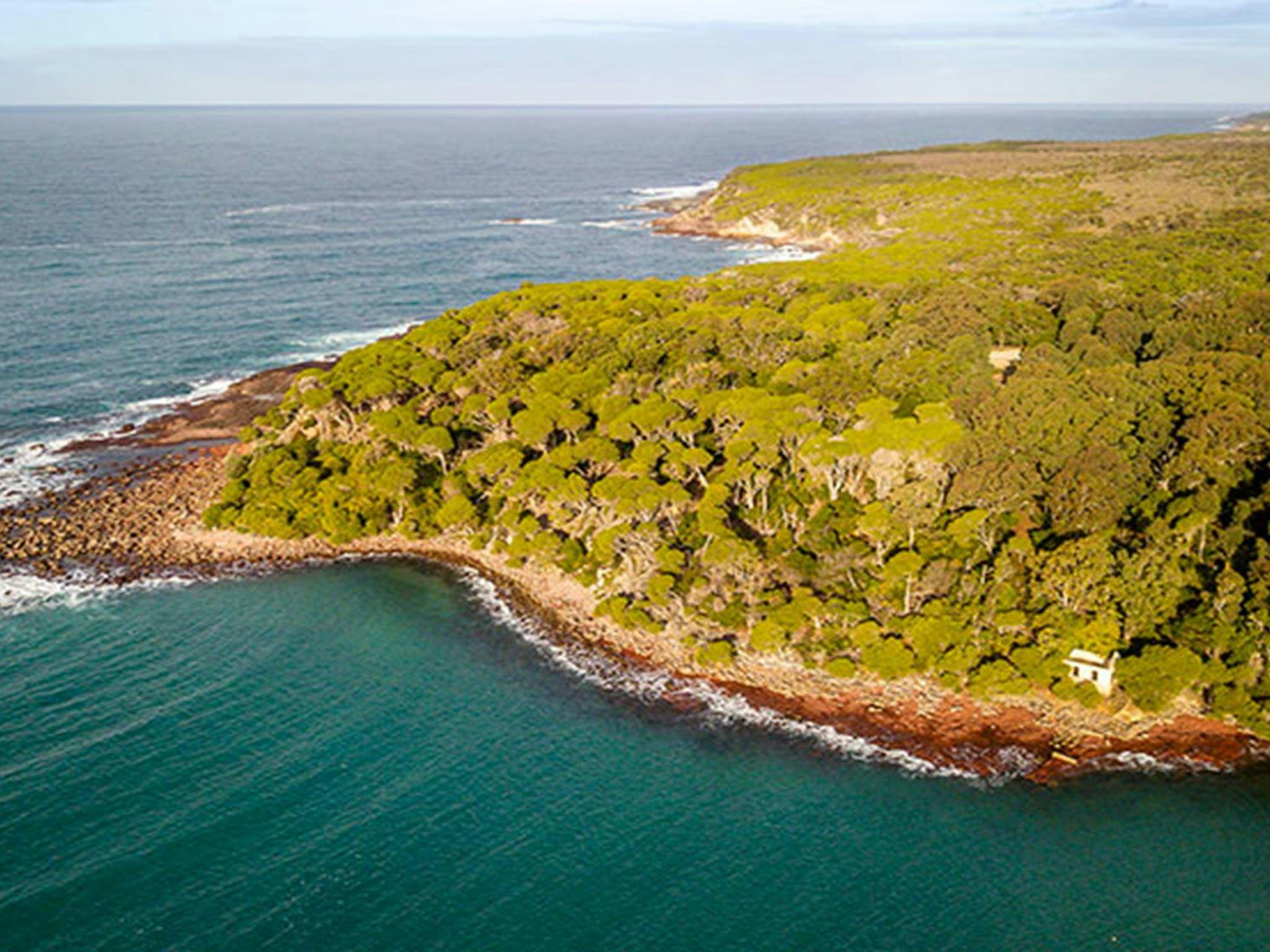 Aerial view of the stretch of coastline from Bittangabee Bay to Green Cape Lighthouse. Photo: John