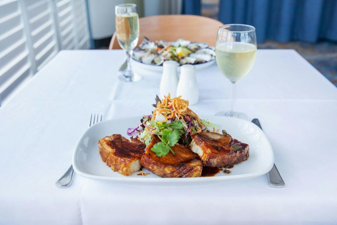 Mouthwatering meals. Pork belly and oysters. Dining for two.