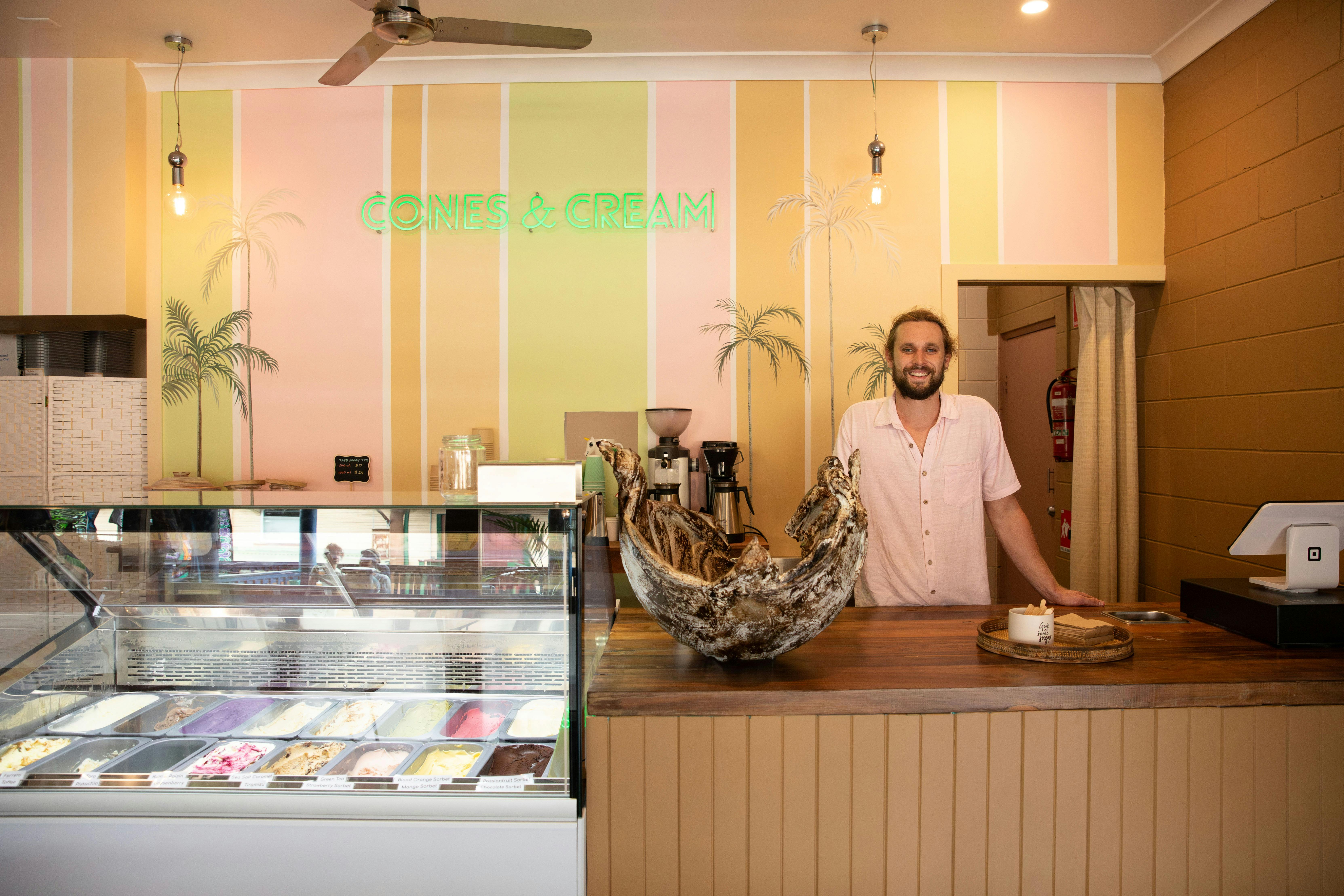 Owner Dom welcoming visitors to Cones and Cream