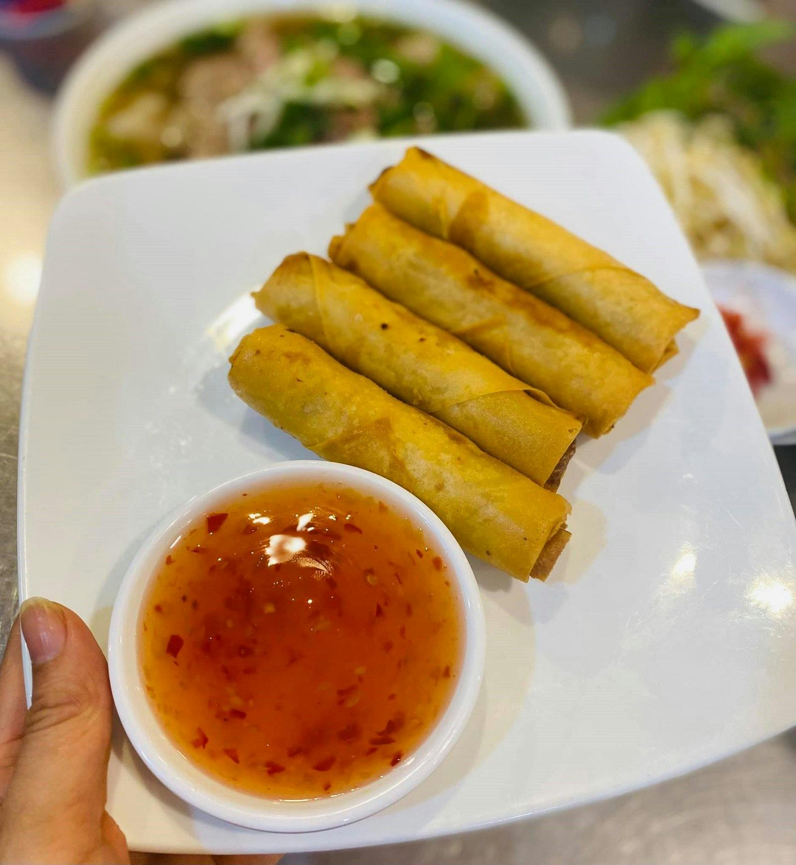 Dish full of spring rolls