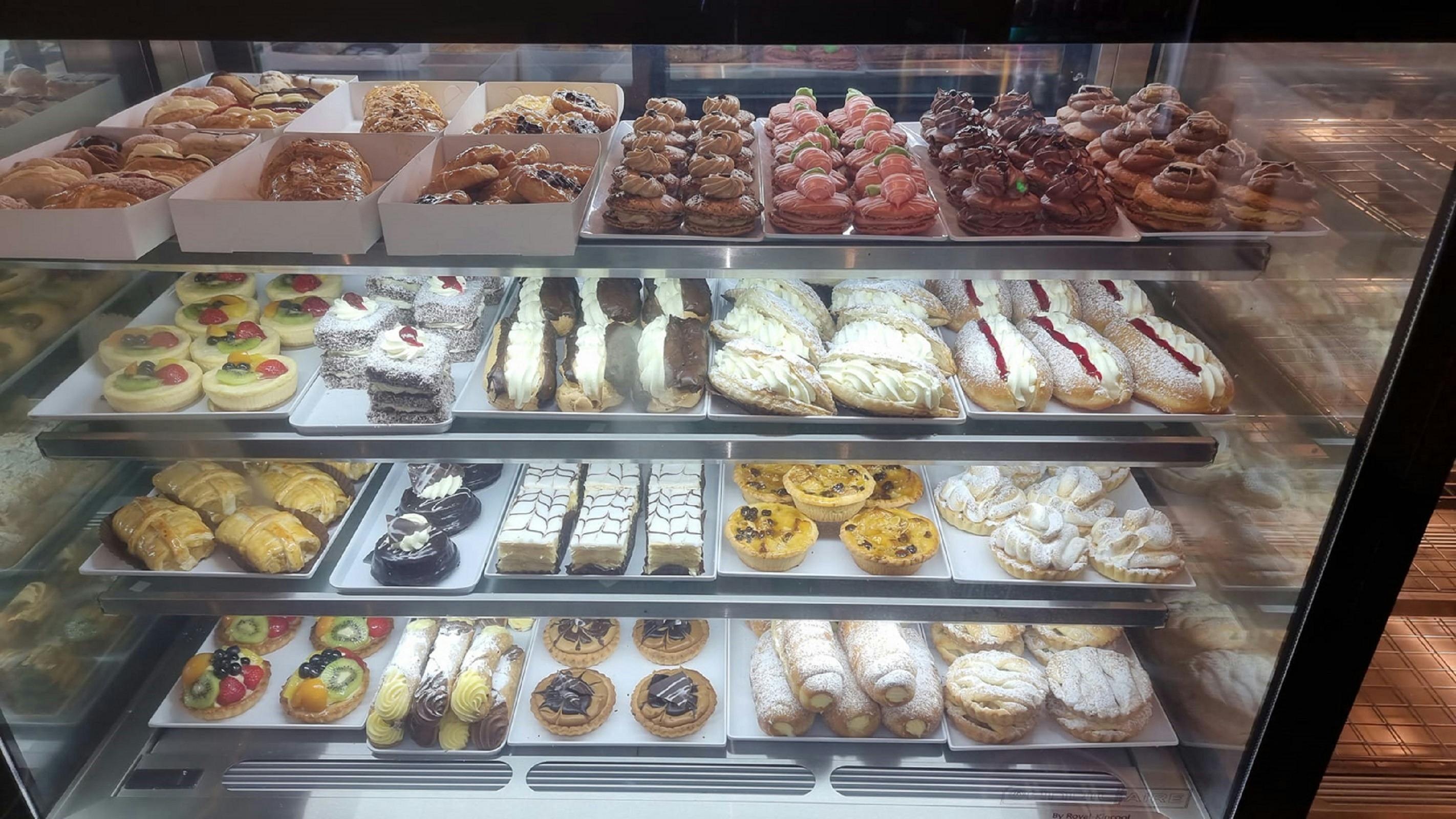 Window of continental cakes and pastries