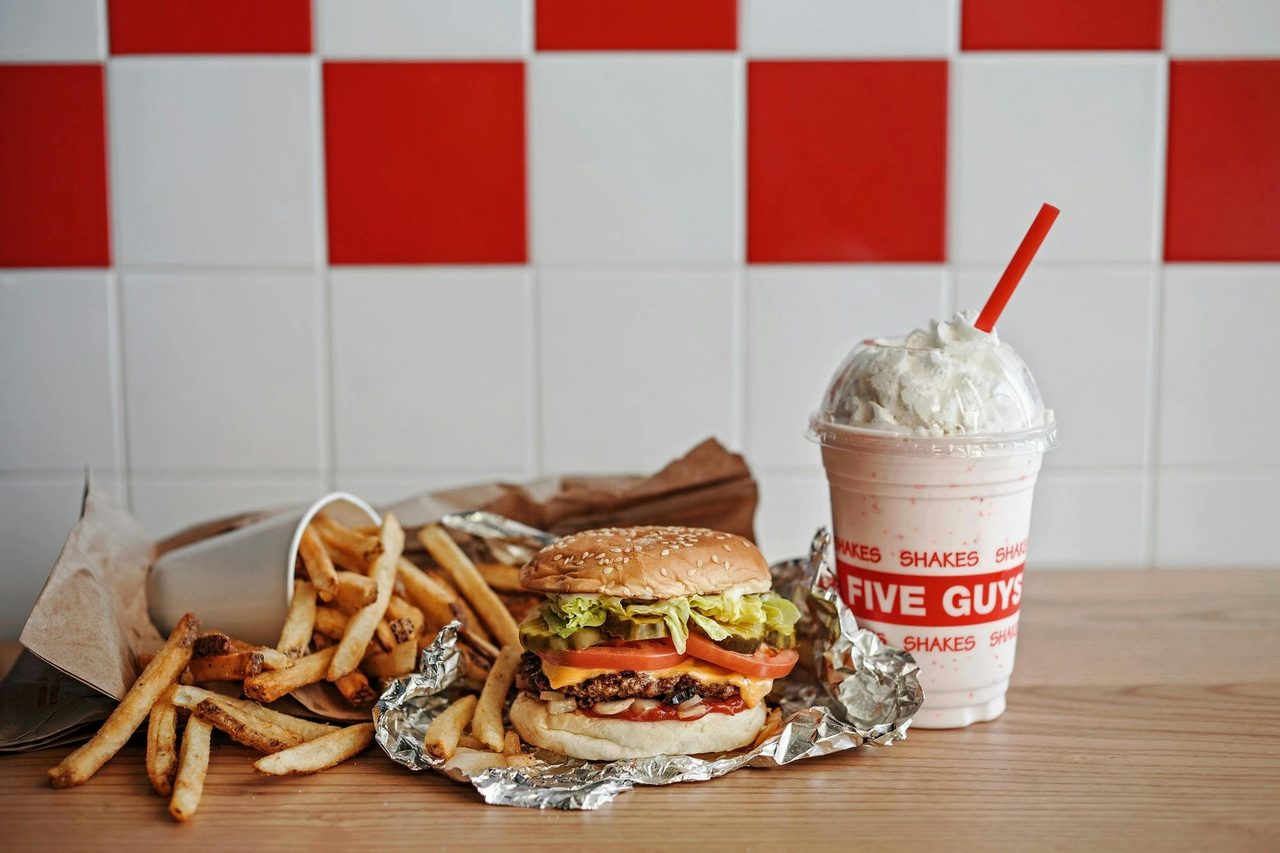 Little Cheeseburger, Fries, Strawberry Milkshake