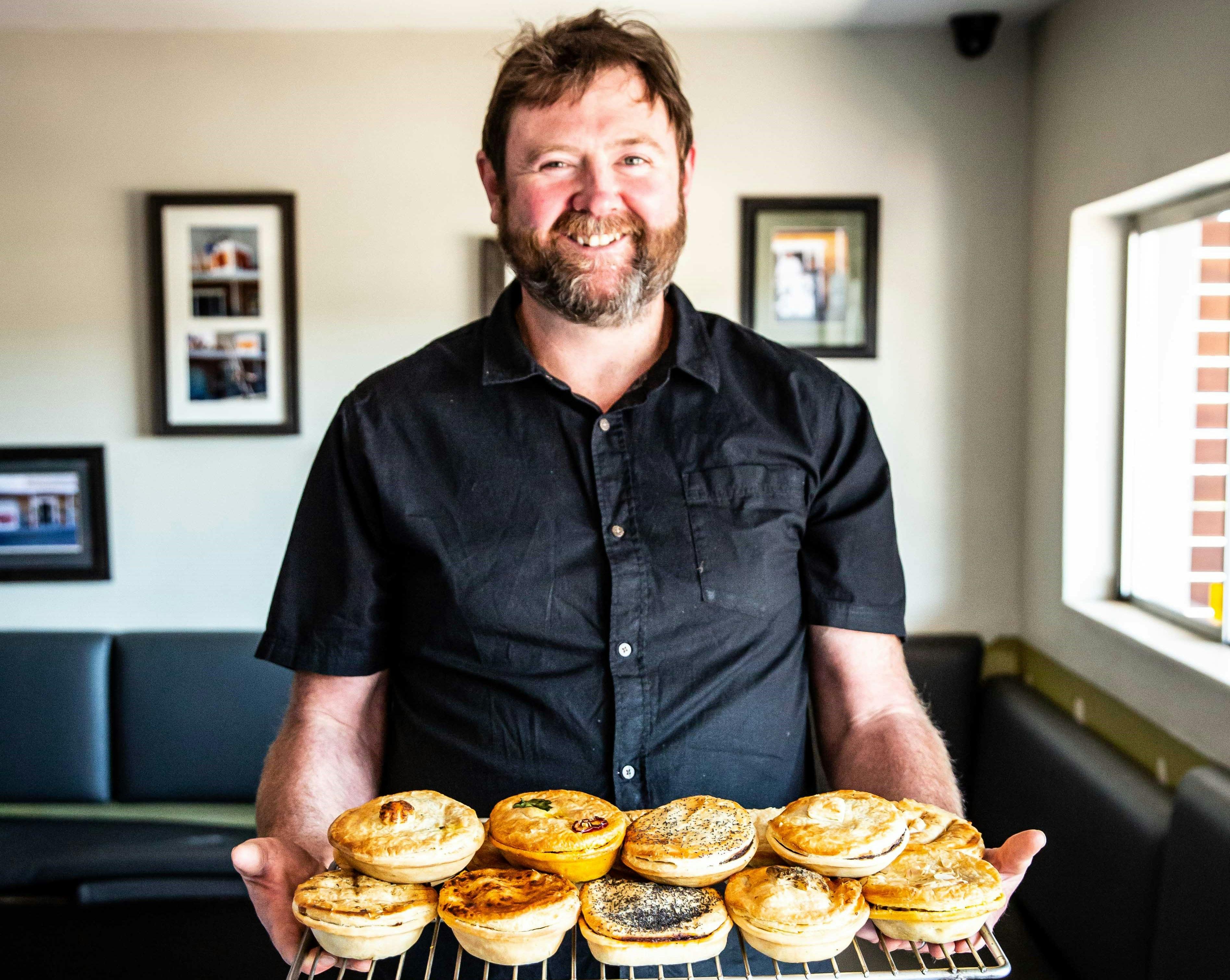 Hayden's Pies, Hayden with a selection of pies