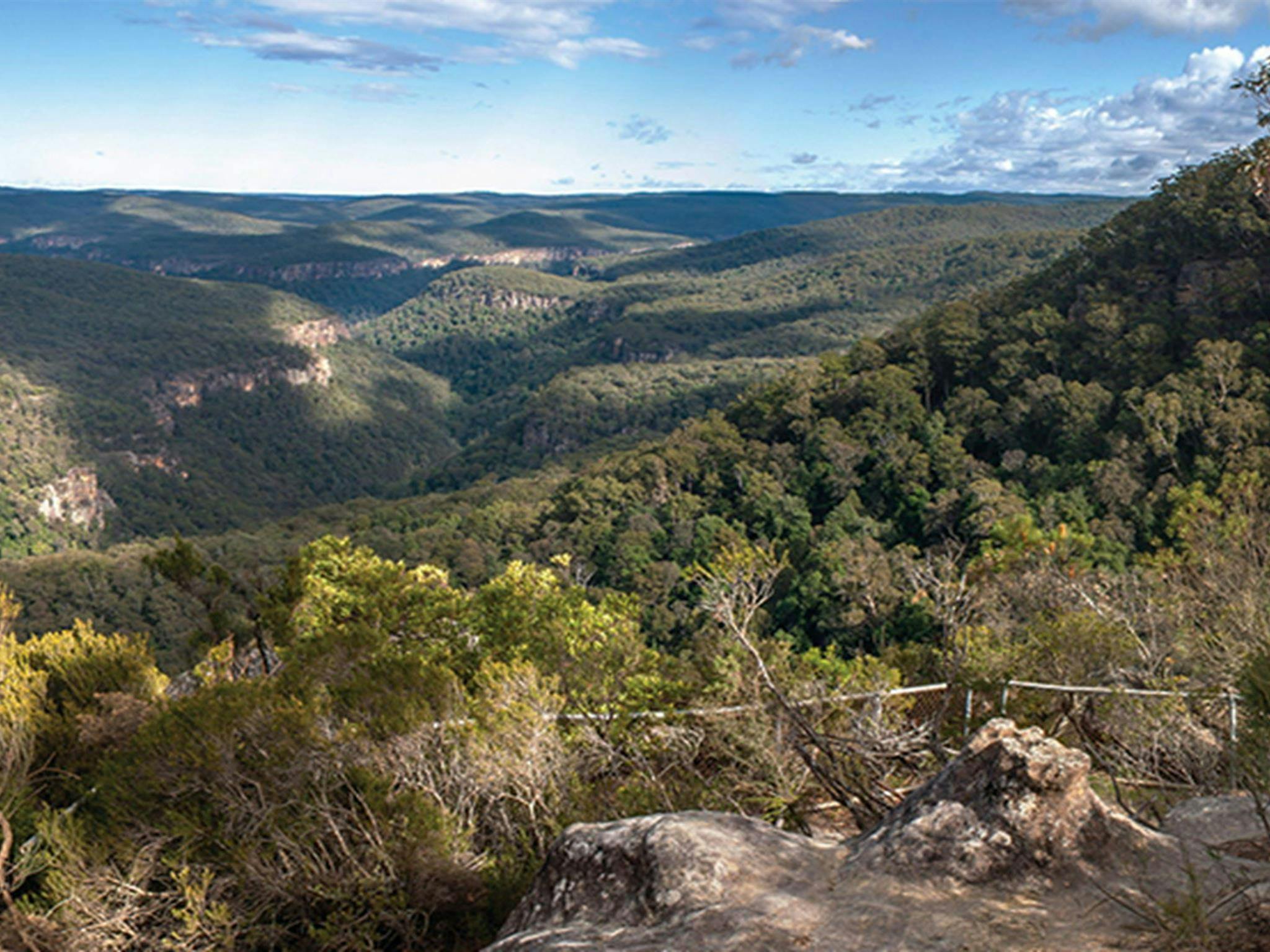 View from Bonnie View lookout over the rugged line of Bundanoon Creek in Morton National Park.