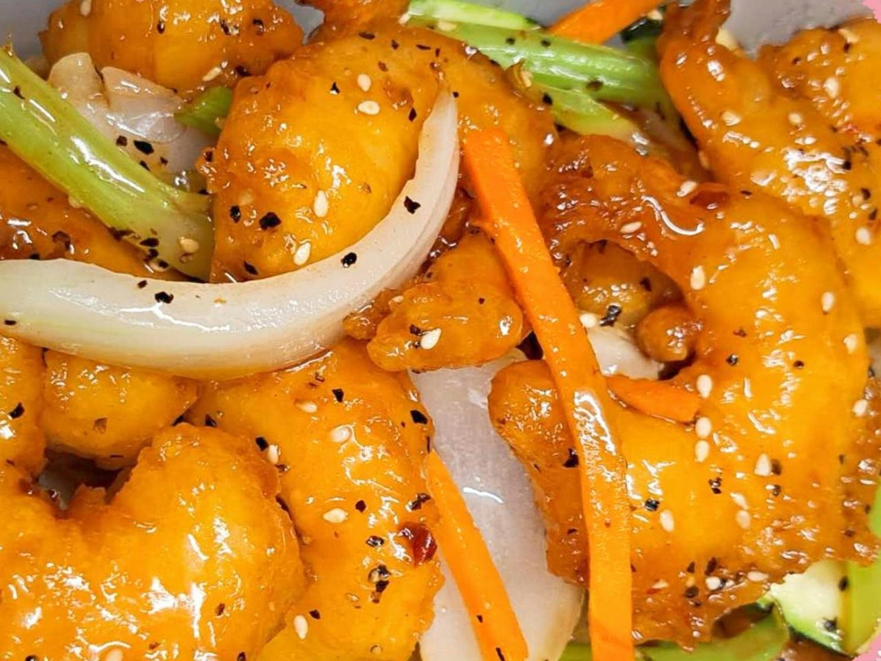 Honey pepper prawns