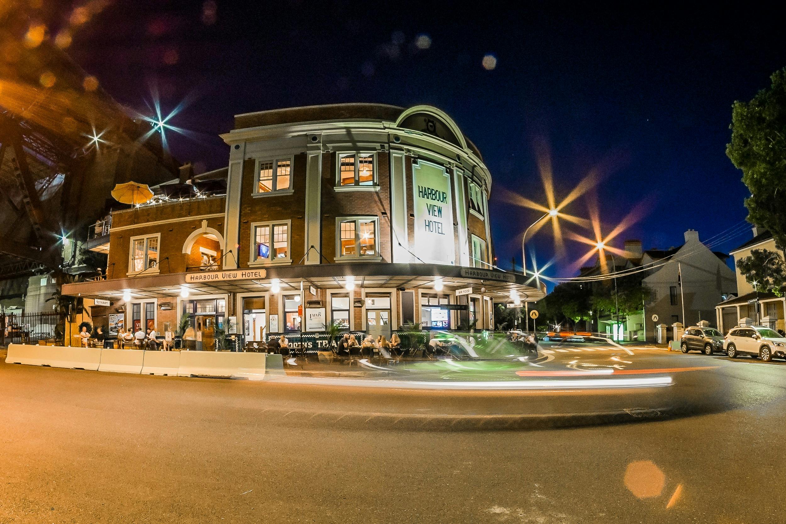 The exterior of the hotel at night