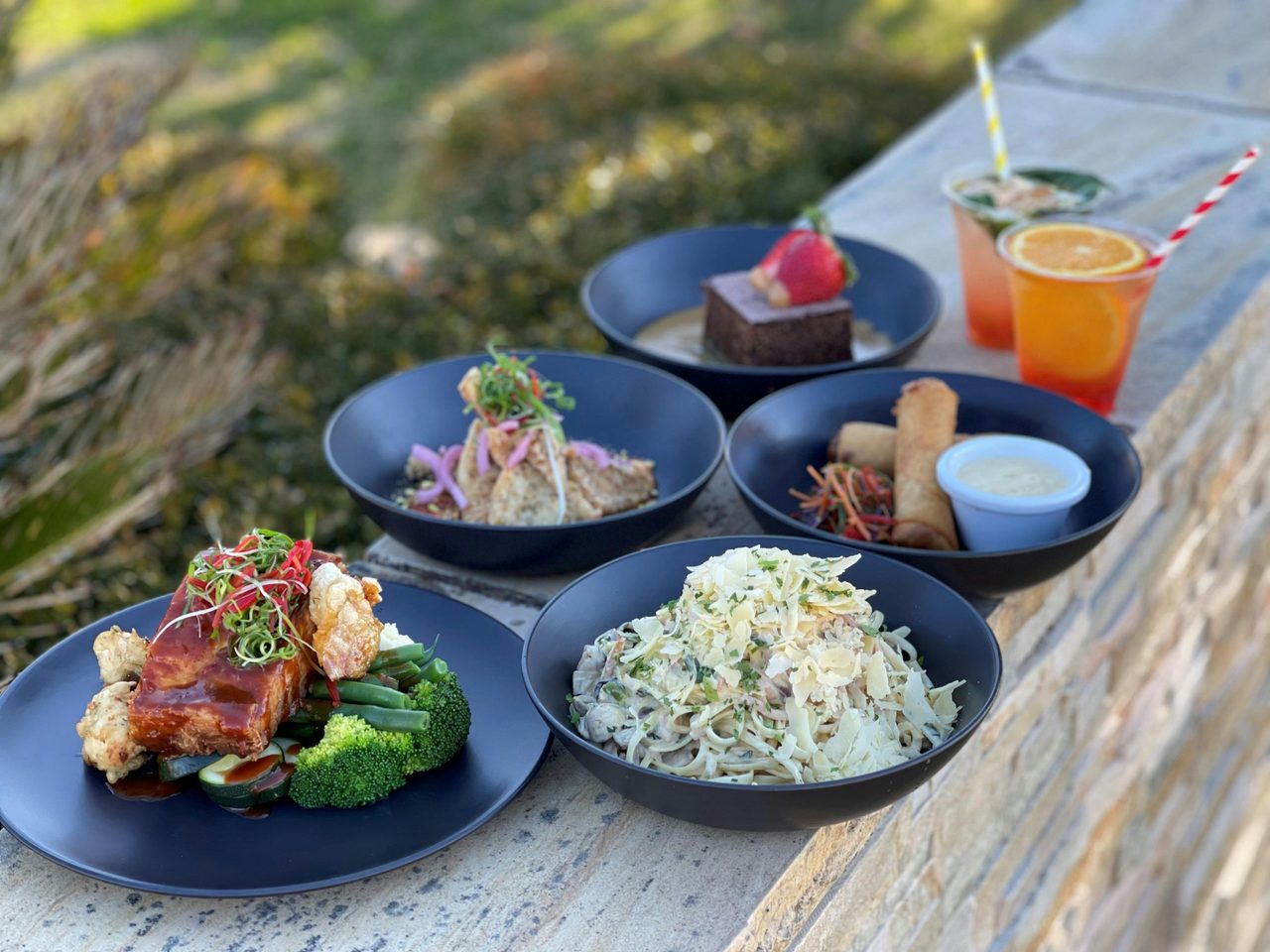 Plated dishes in the garden