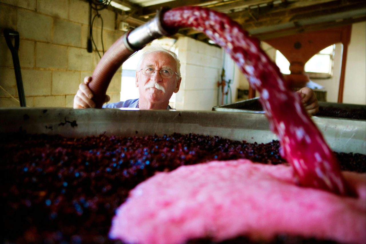 Wine maker Ken Helm at work