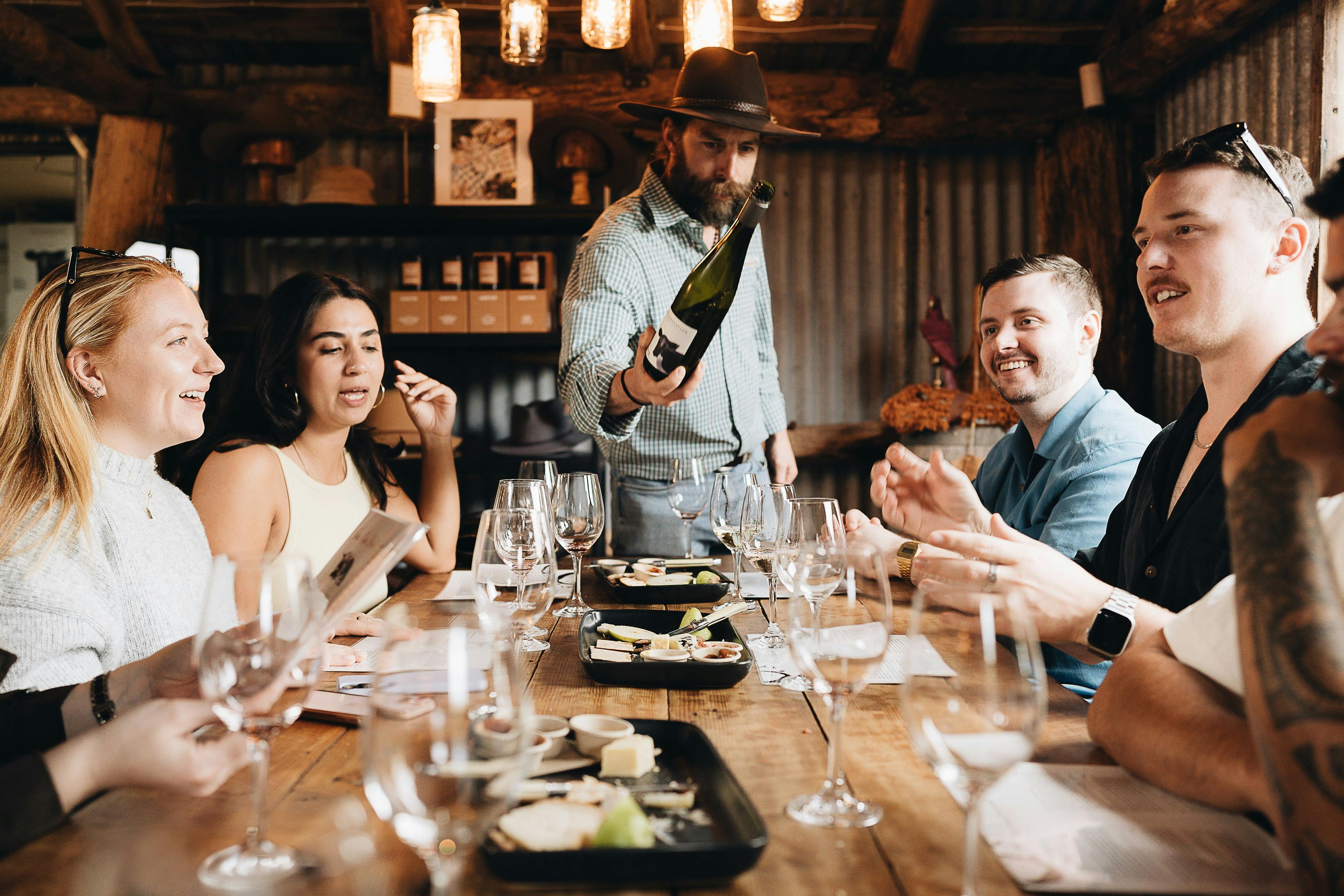 Group wine tatsing at Heifer Station