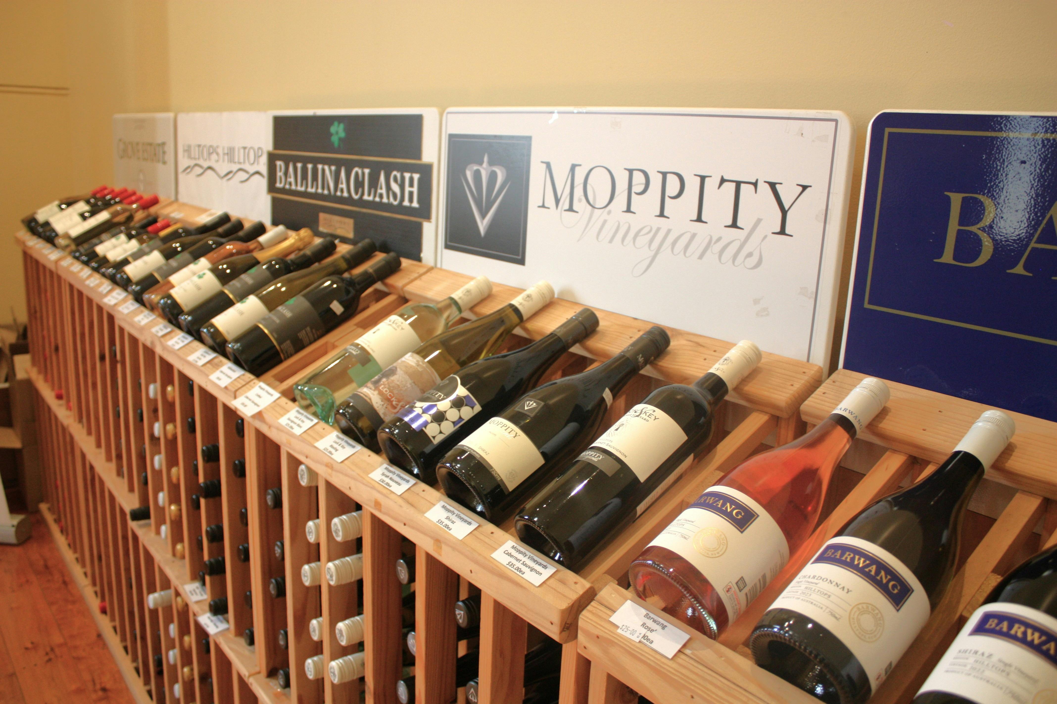 Row of wine racks.
