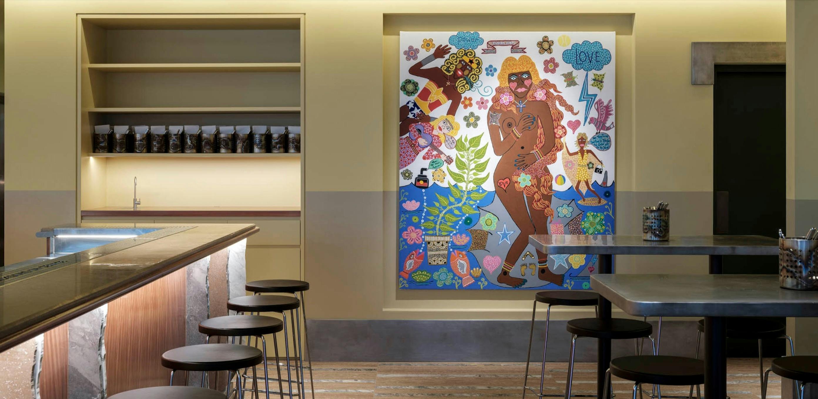 Jacksons on George Public Bar with custom artwork by Australian artist Kaylene Whiskey