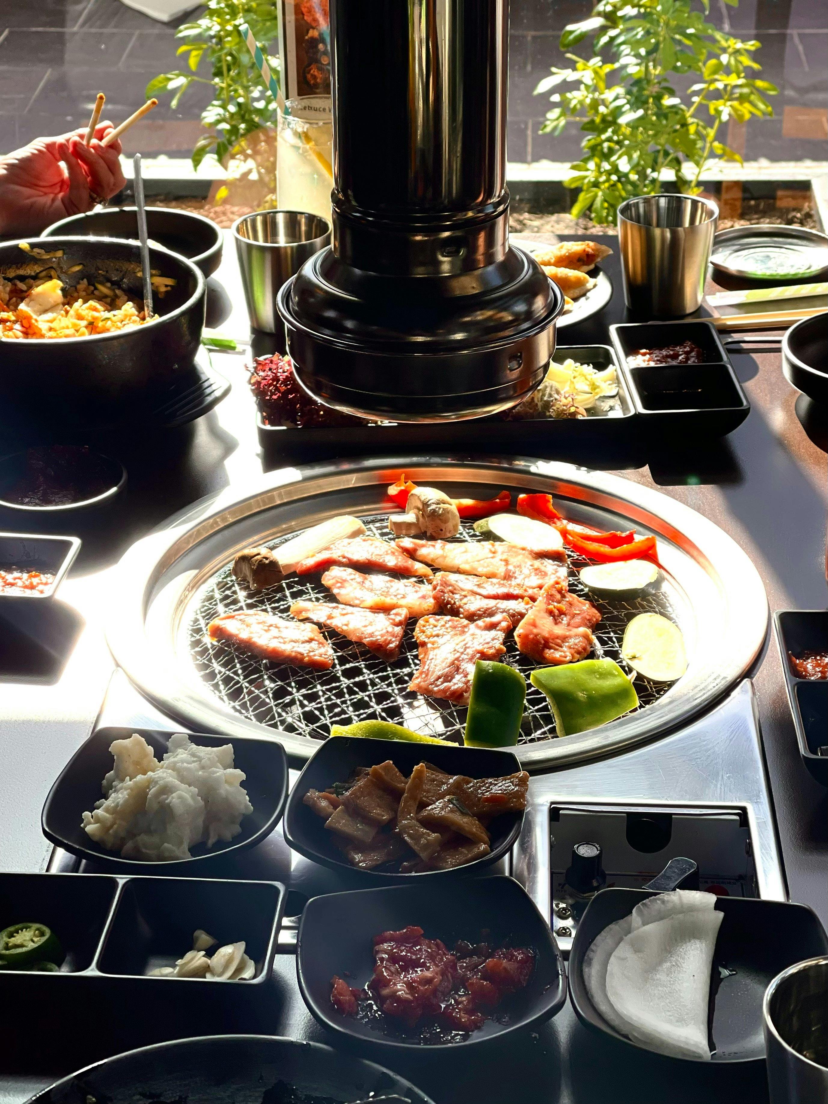 Wagyu meat being cooked in the sun.