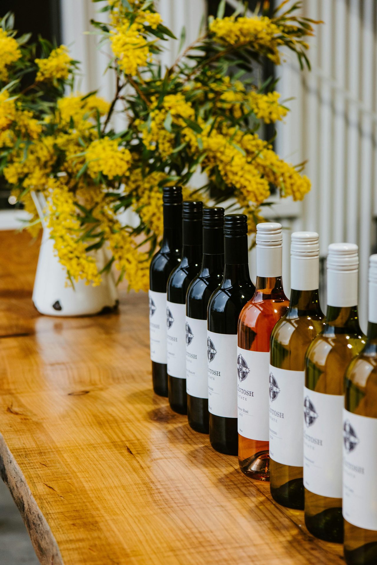 Wine selection sitting on the cellar door bar at McIntosh Estate in Mudgee NSW