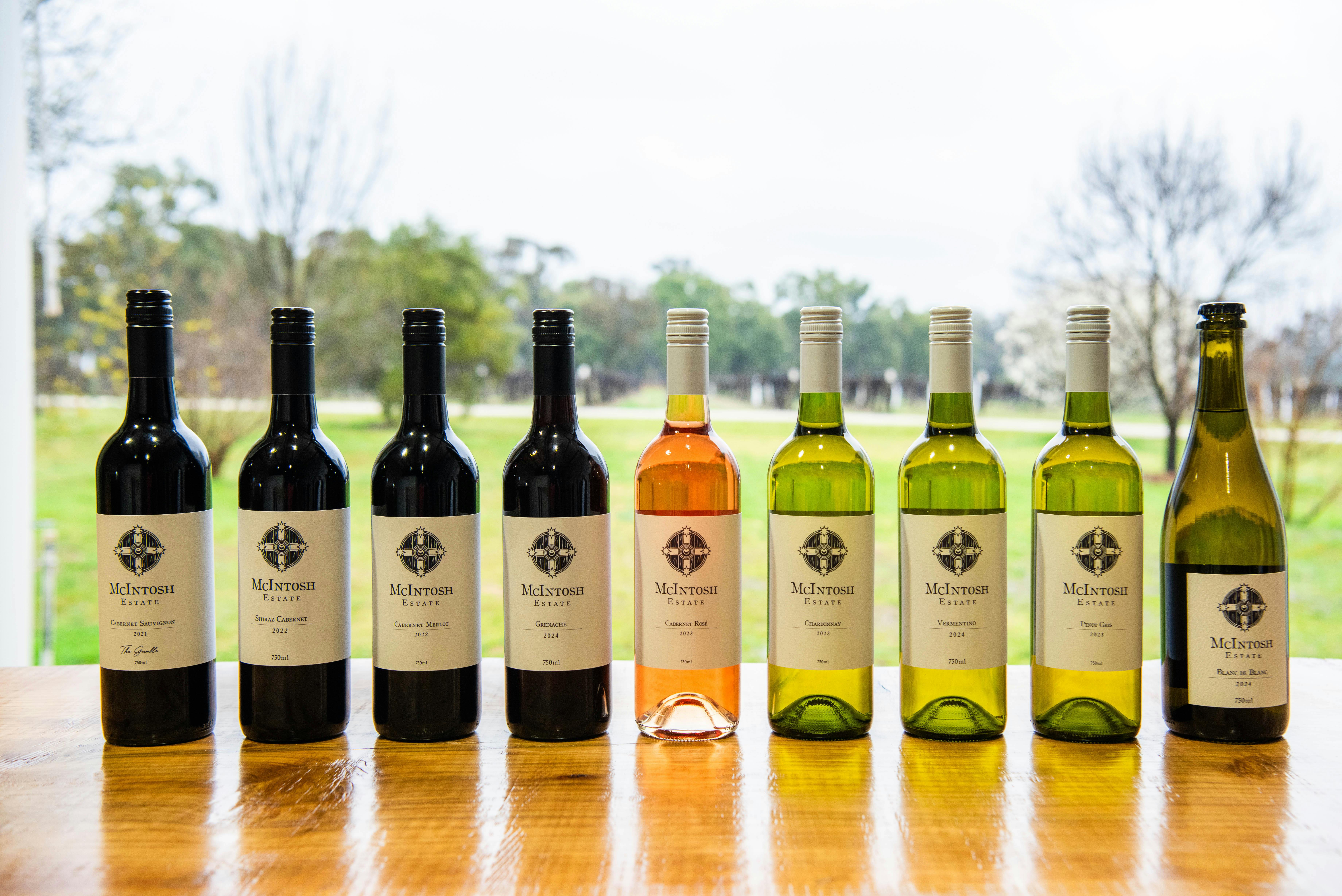 Wines for tasting at McIntosh Estate, Mudgee NSW