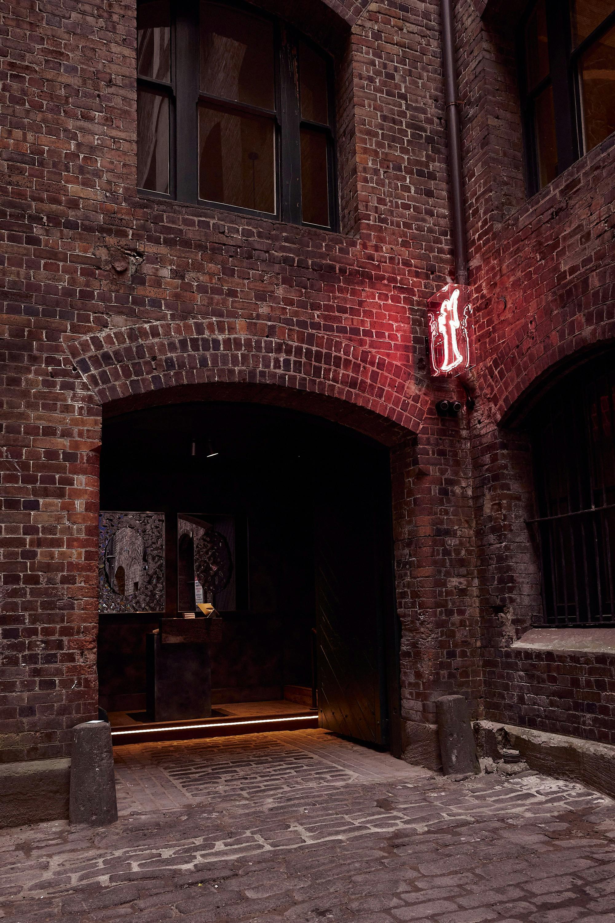 Letra House's exterior, look out for the fluorescent angel icon above the entrance.