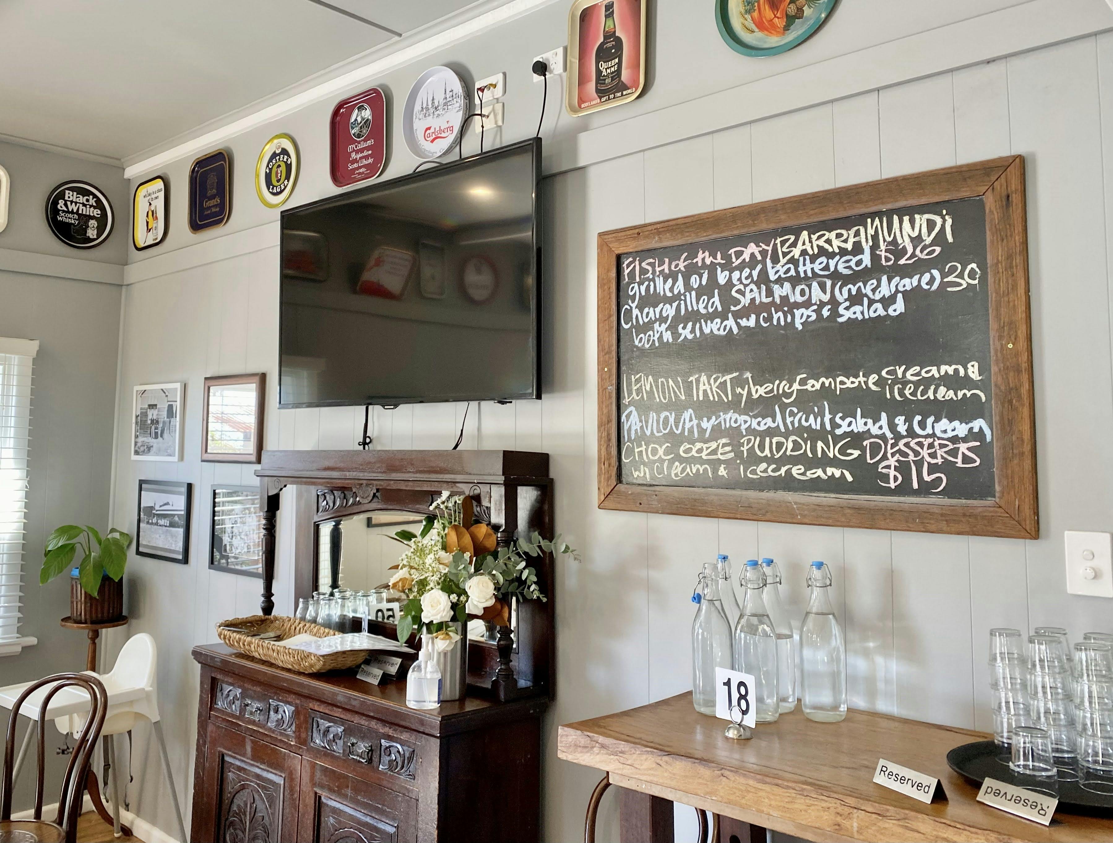 Dining area and menu example