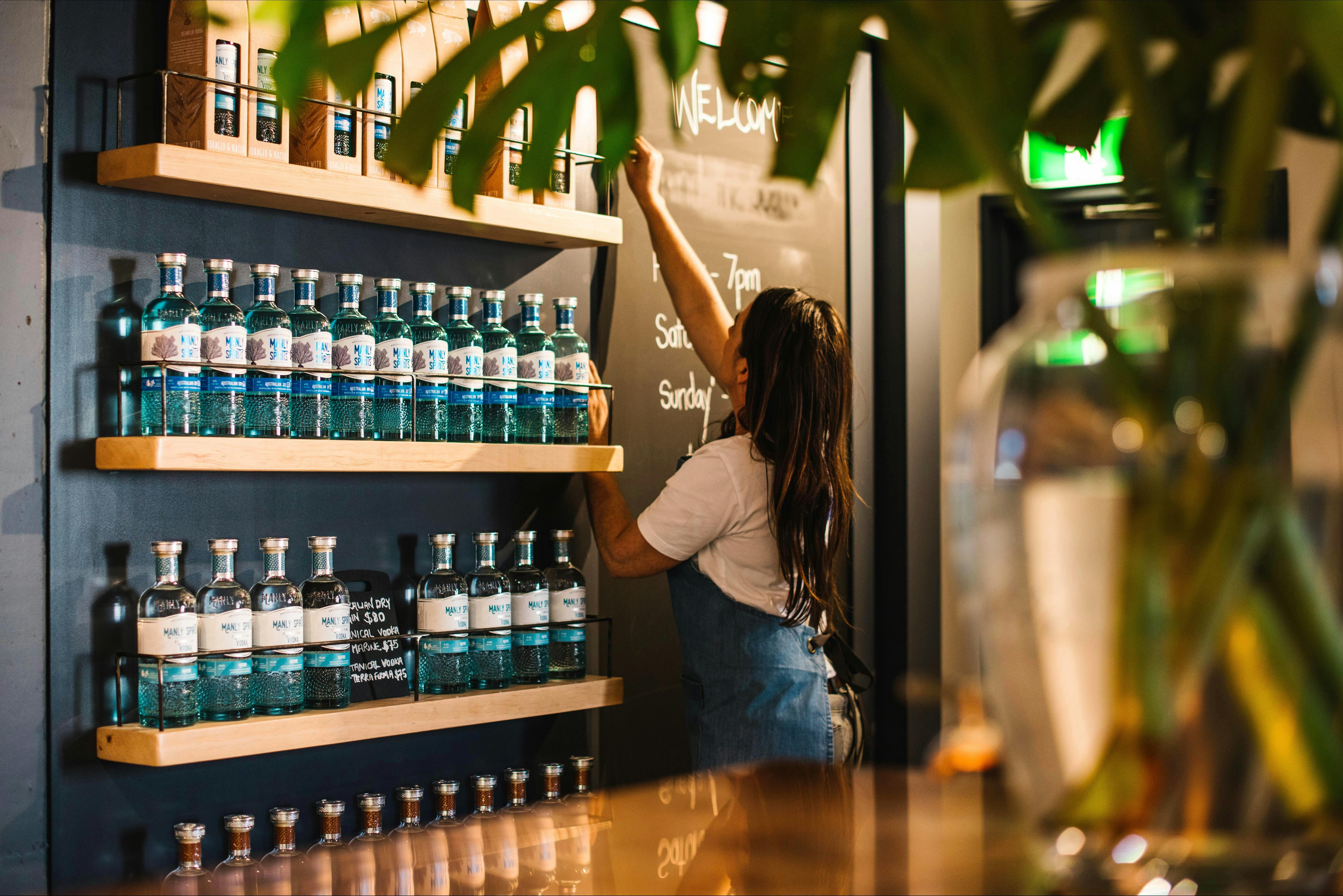 Manly Spirits Co. Distillery Tasting Bar display