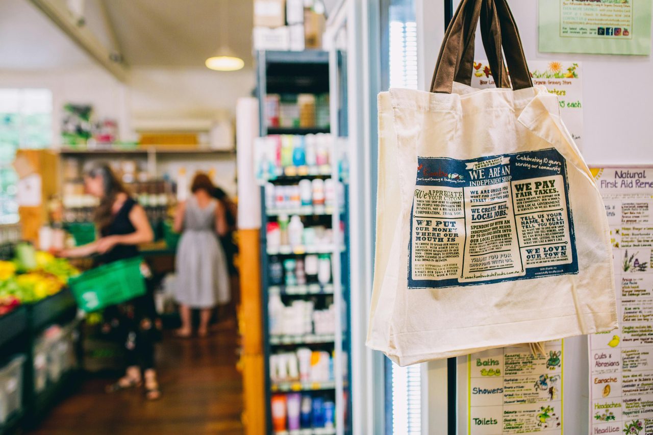 Eco friendly shopping bags in store