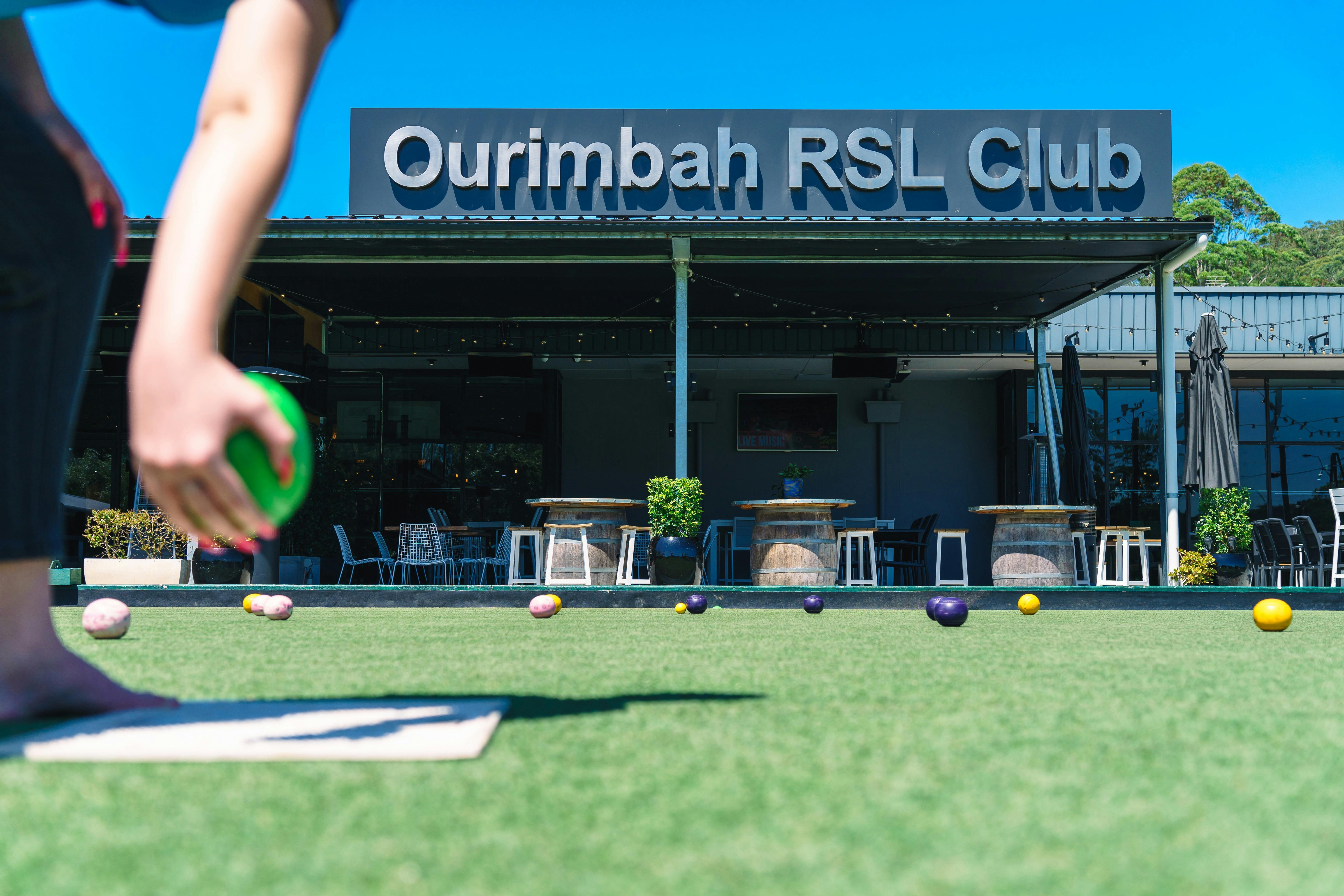 Photo of Ourimbah RSL exterior signage, taken over the bowling green