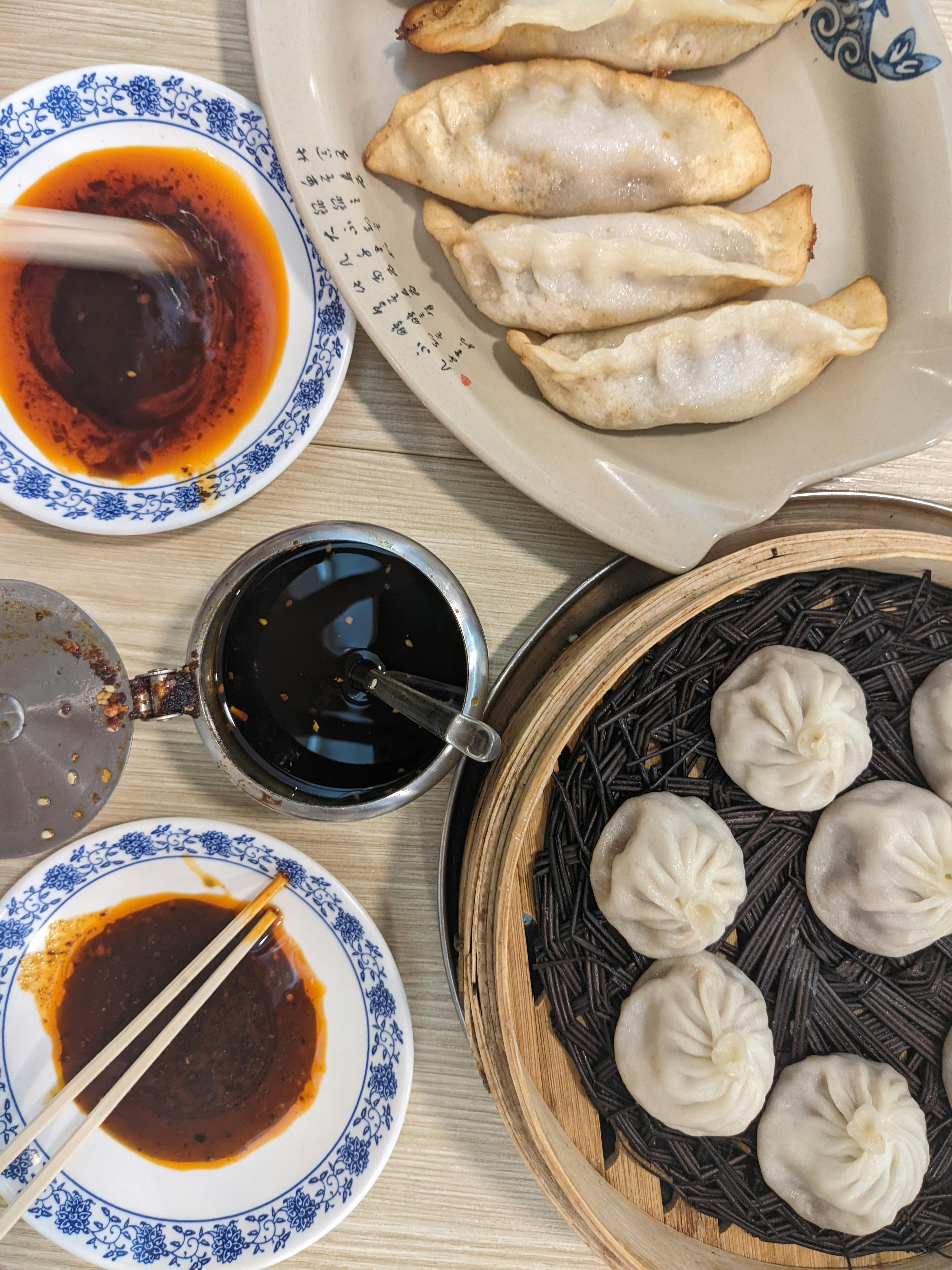 Chinese dumplings with dipping sauce