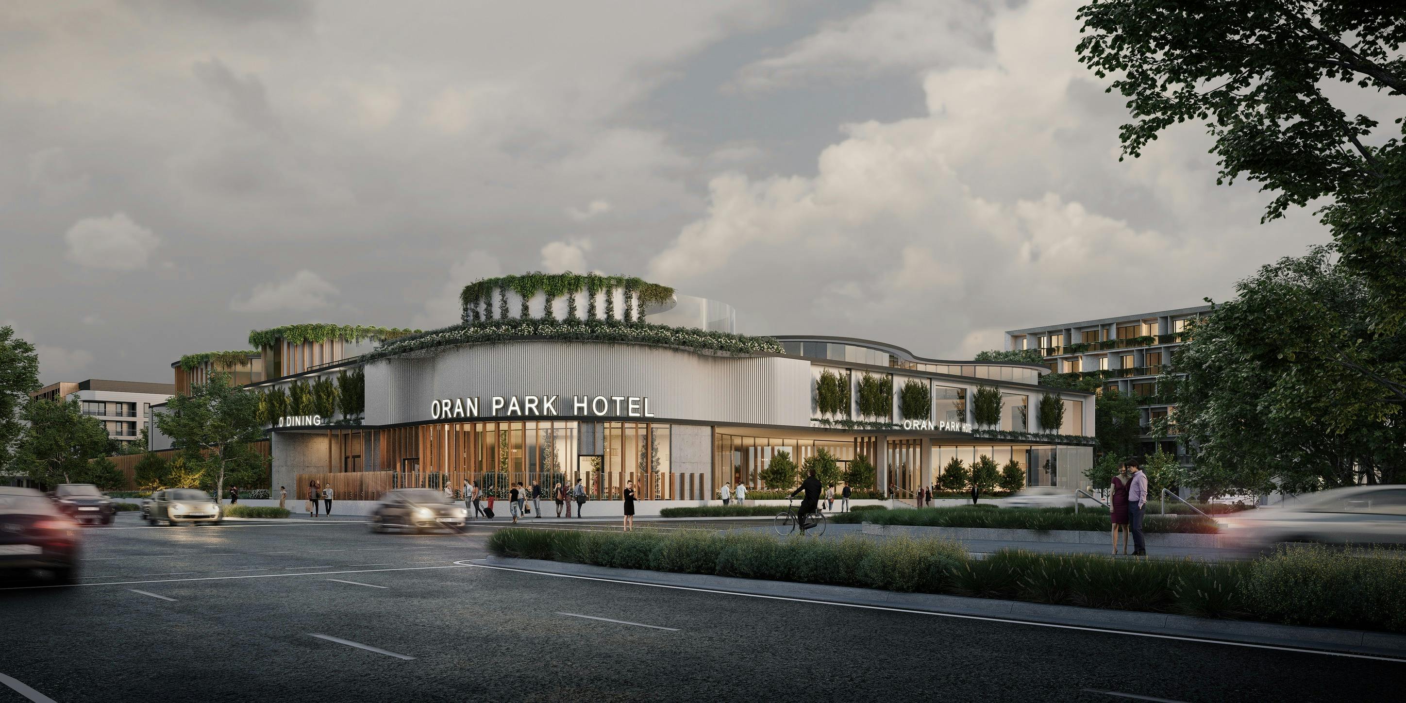 Artist view of completed hotel from street