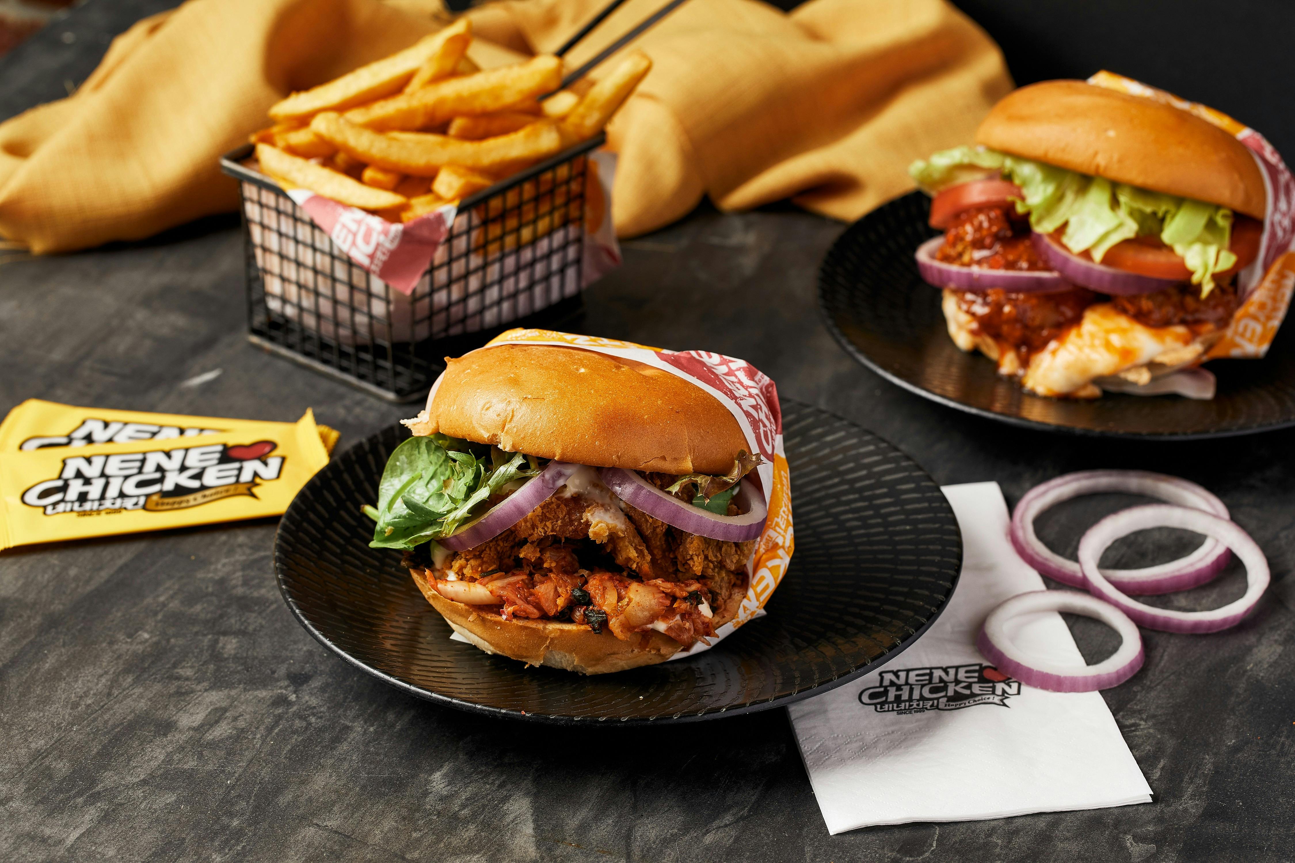 NeNe Chicken Kimchi Chicken Burger and original burger