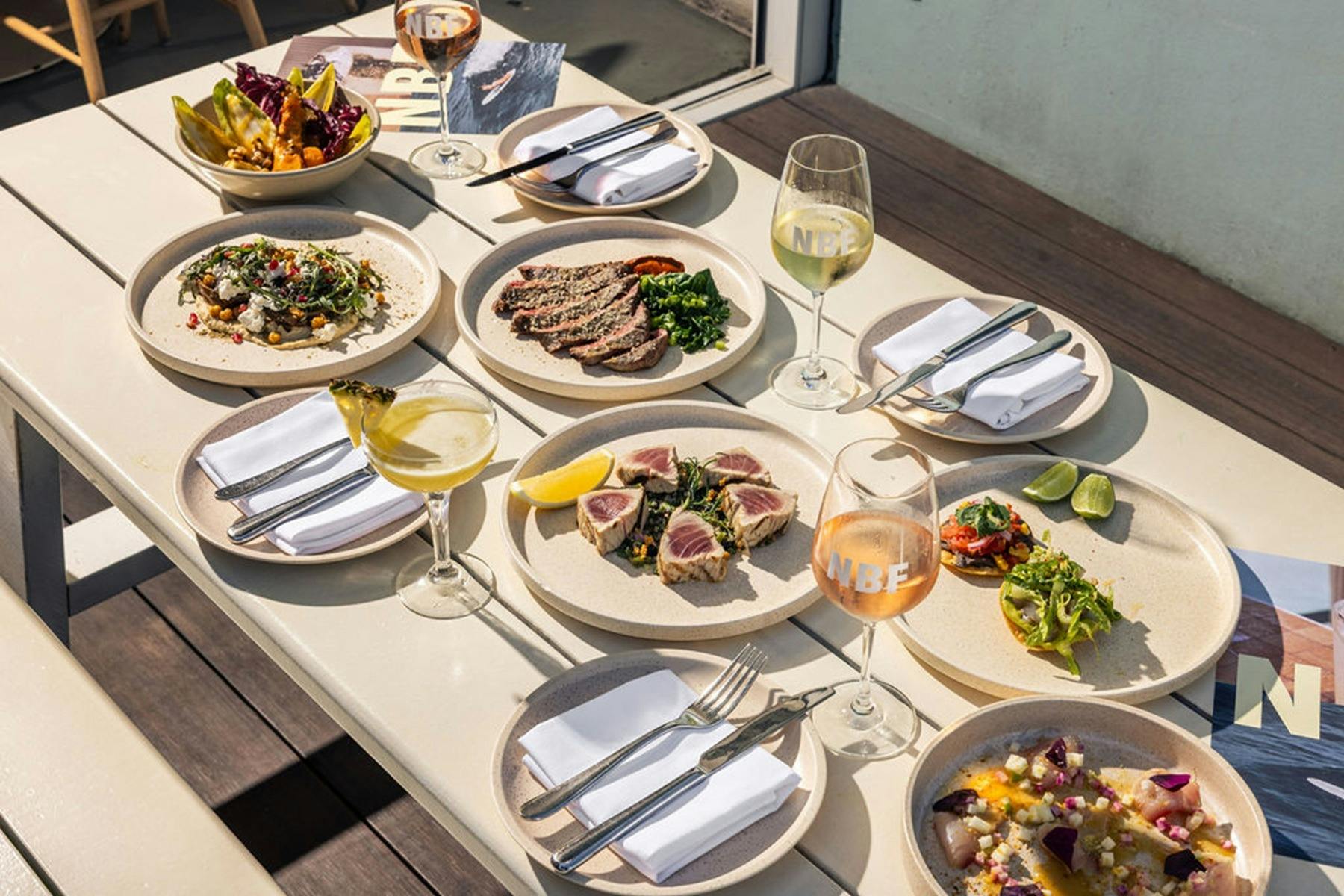 Table spread of food dishes
