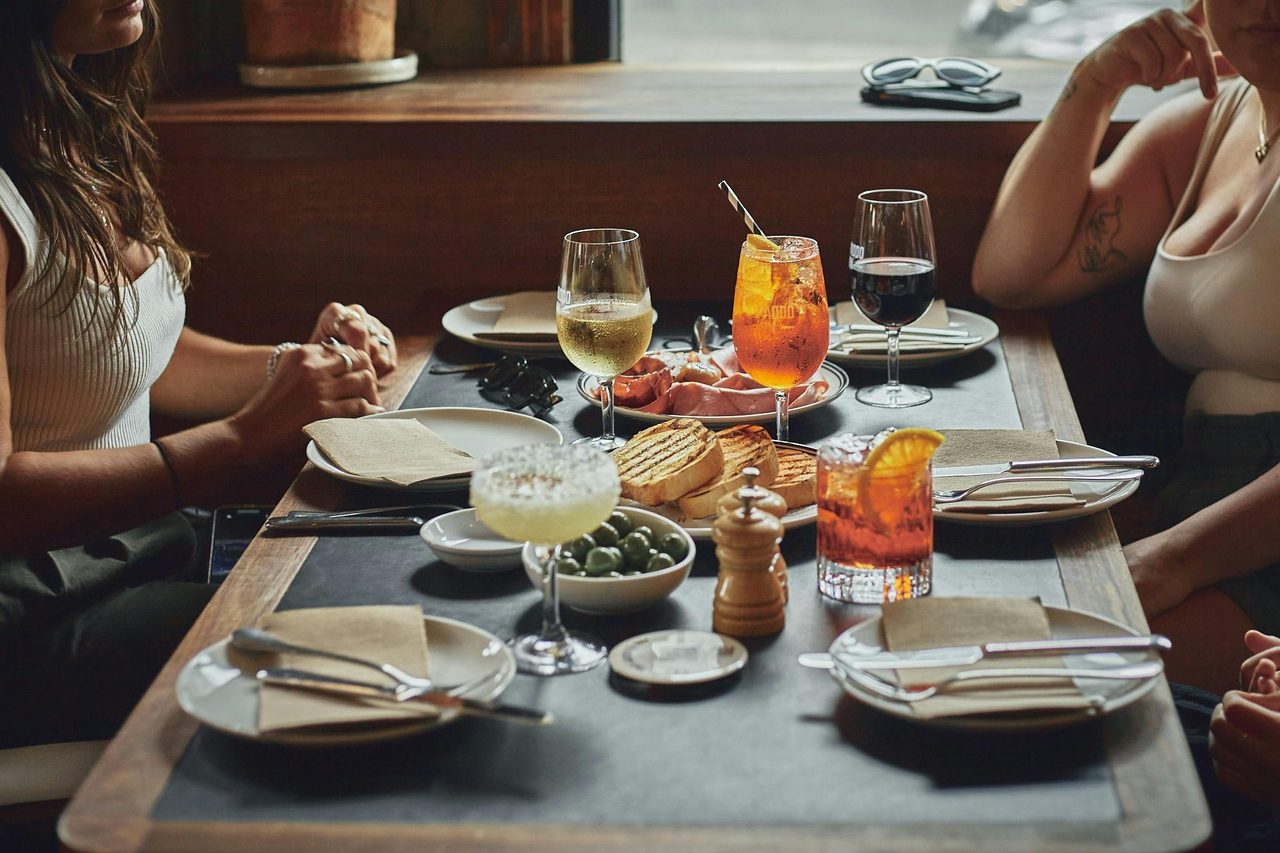 Food and drink on table