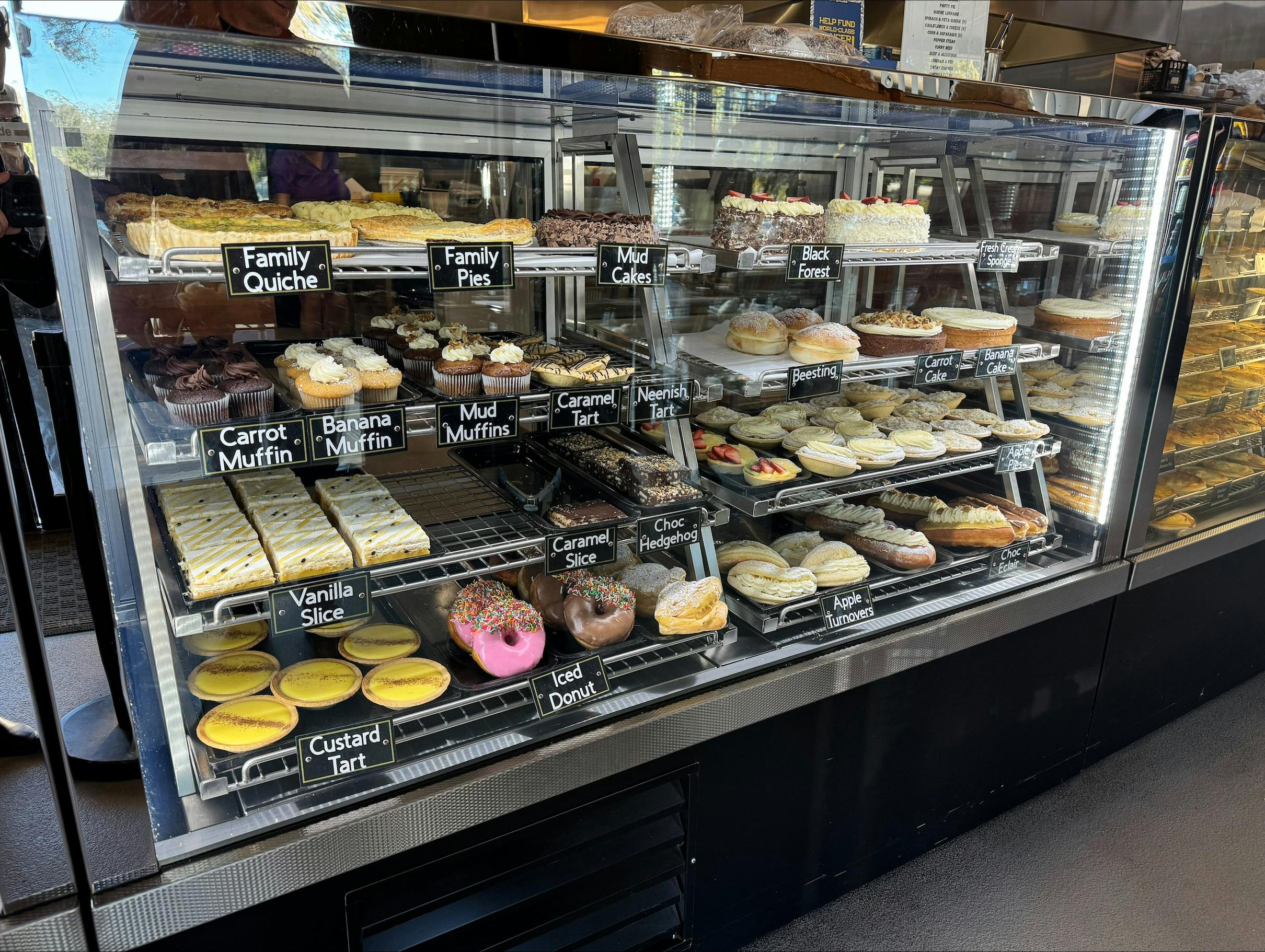 Extensive dessert and cake selection